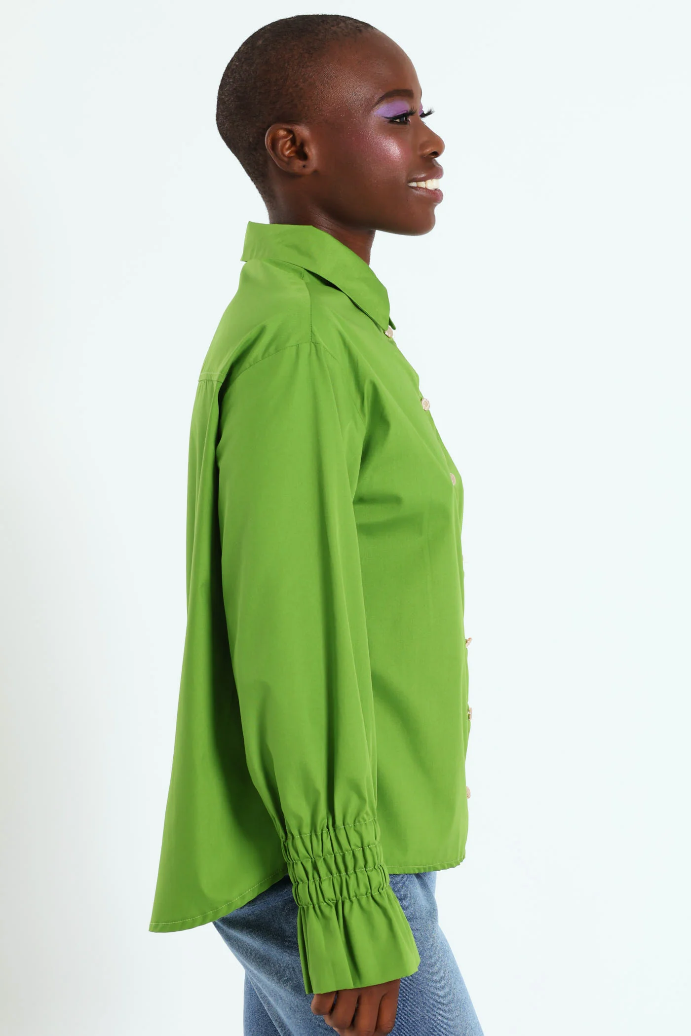 Ruffle Sleeve Poplin Shirt - Green - Image 3