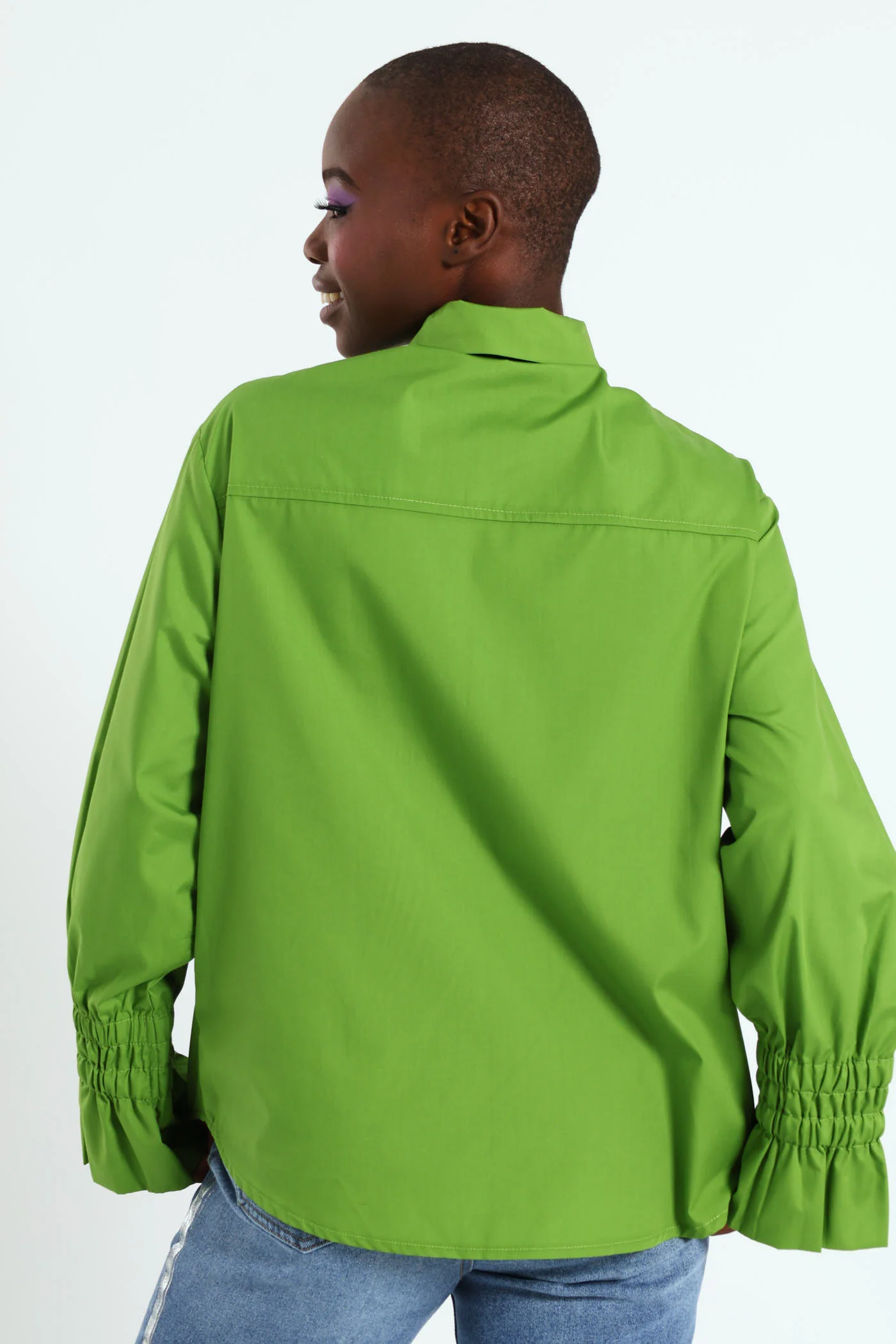 Ruffle Sleeve Poplin Shirt - Green - Image 4