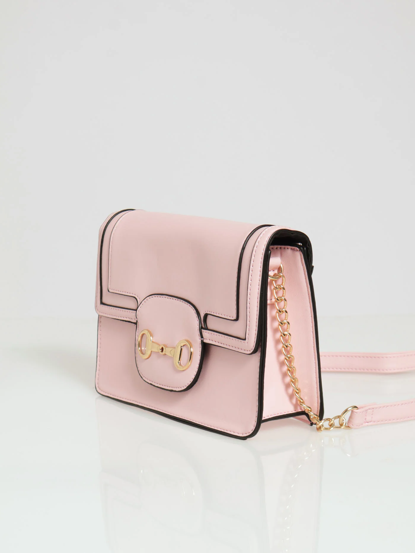 Saddle Bar Clasp Flapover Satchel - Pink - Image 3