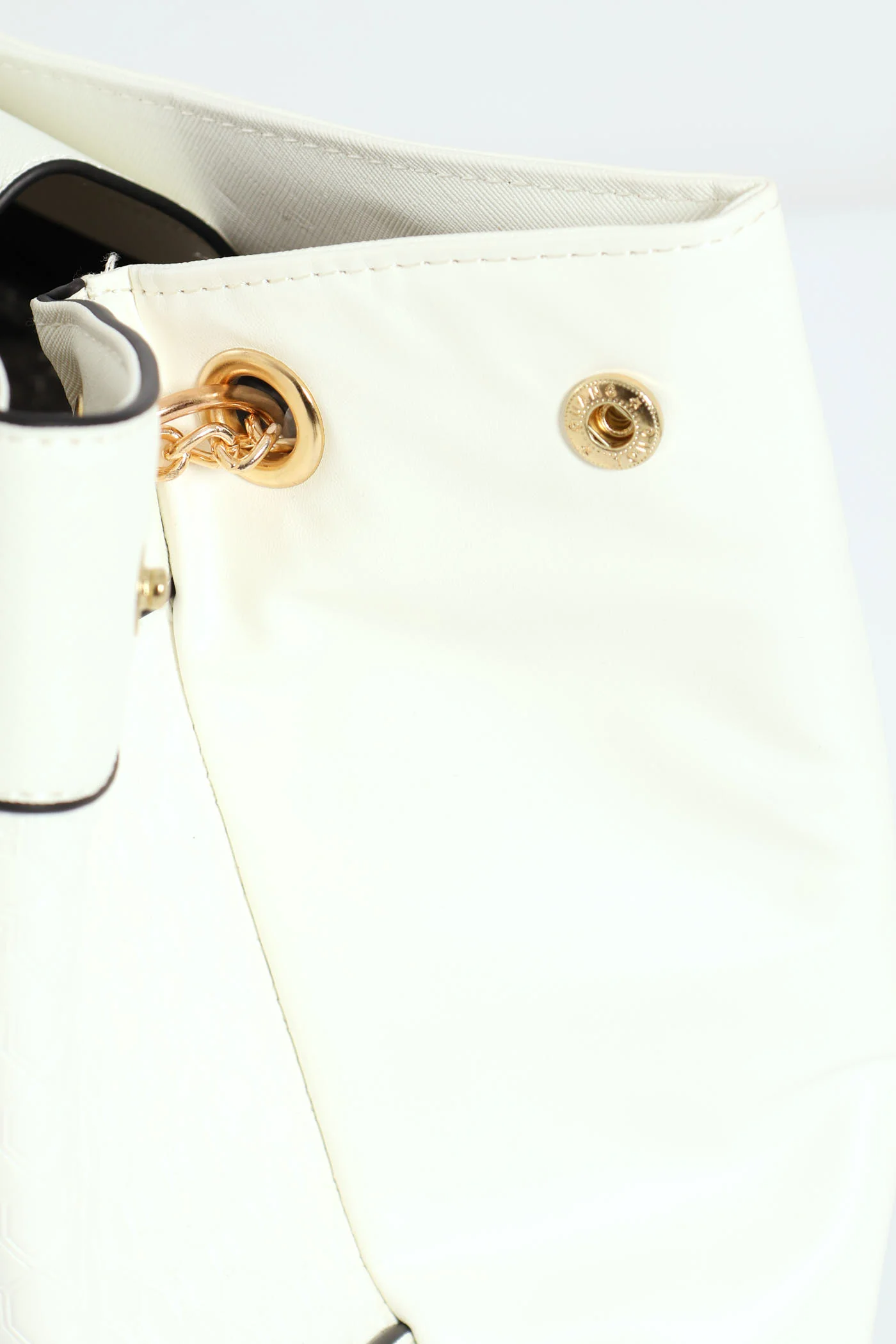 Saddle Bar Metal Trim And Monogram Print Shopper Bag - White - Image 2
