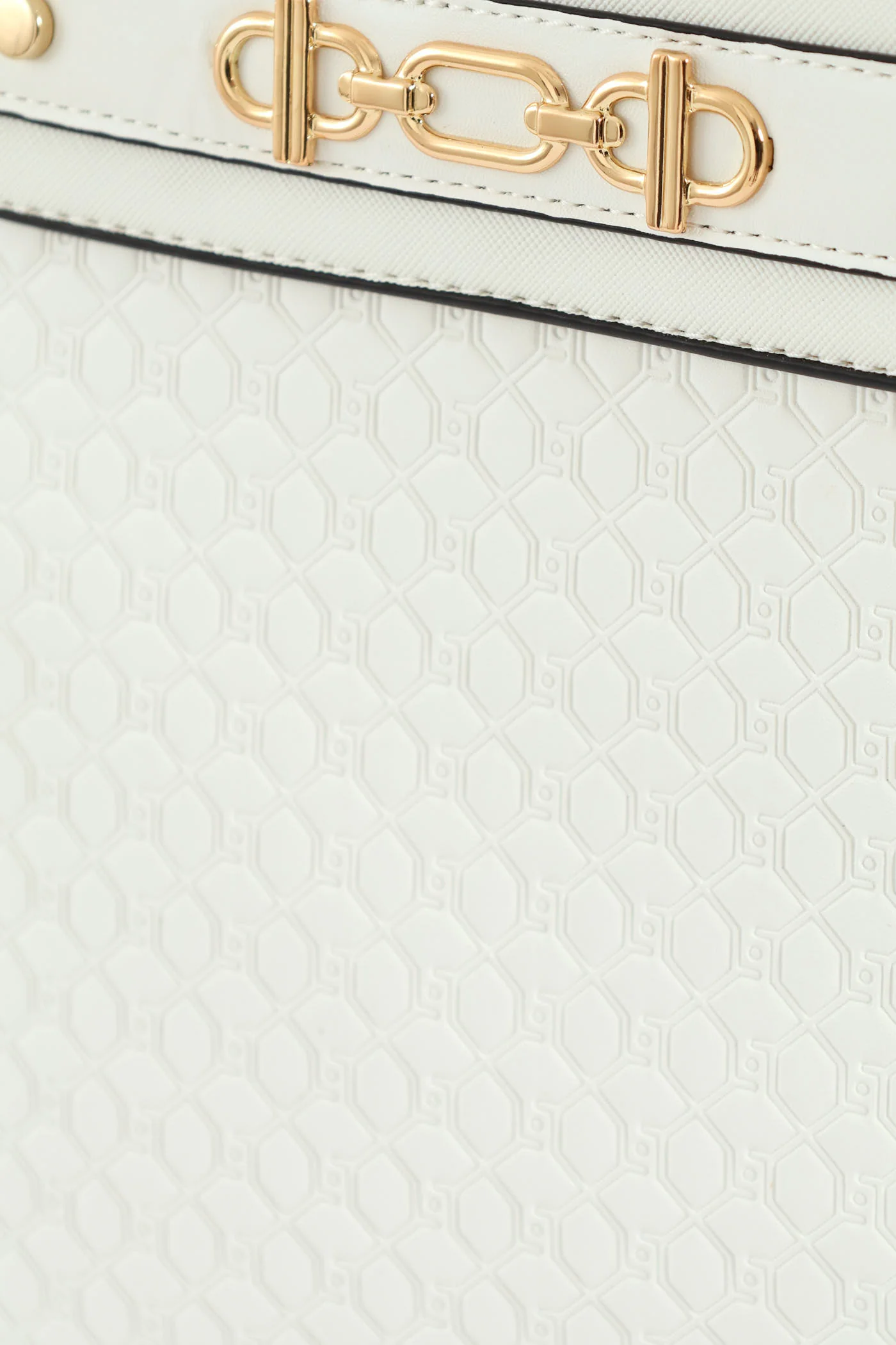 Saddle Bar Metal Trim And Monogram Print Shopper Bag - White - Image 3