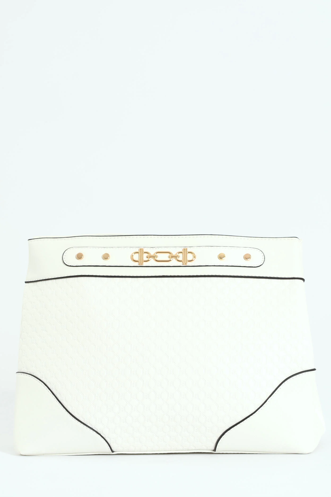 Saddle Bar Metal Trim And Monogram Print Shopper Bag - White - Image 4