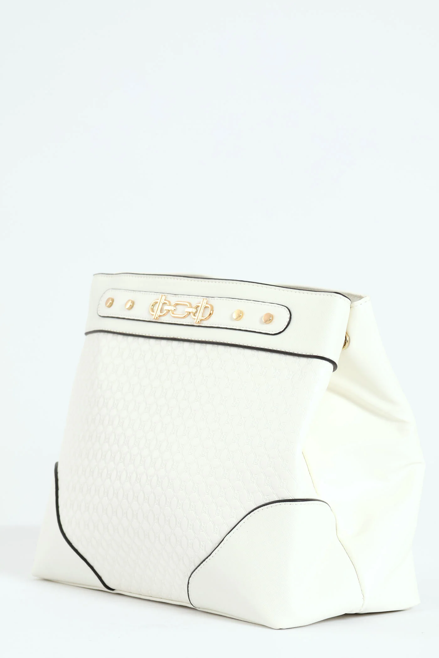 Saddle Bar Metal Trim And Monogram Print Shopper Bag - White - Image 5