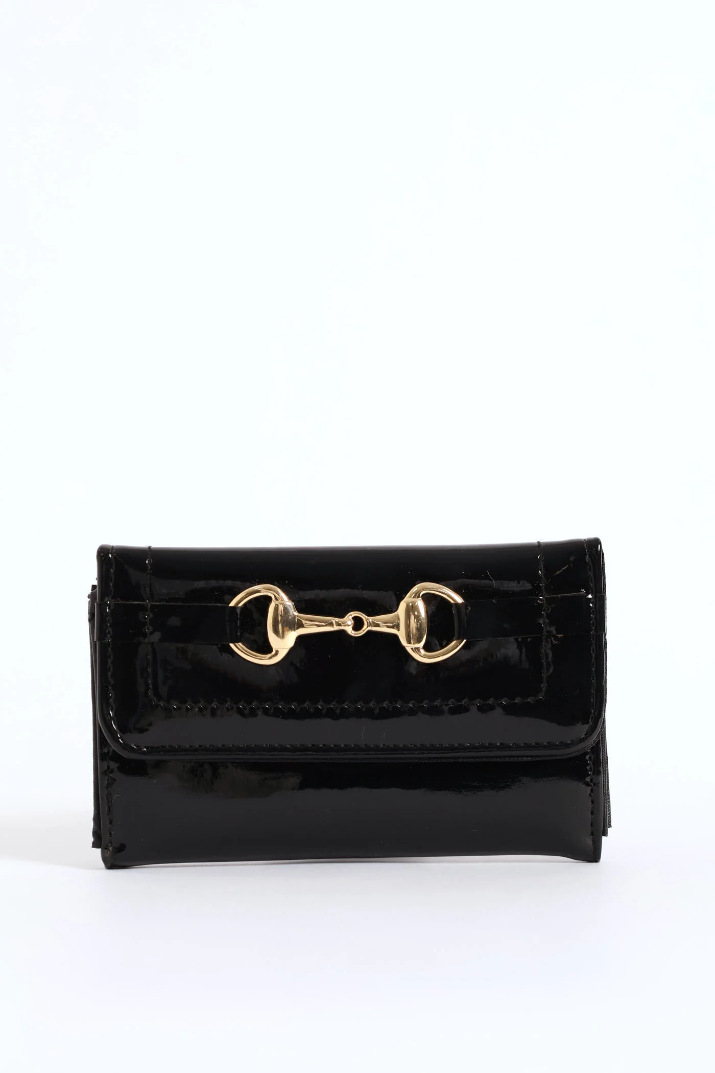 Saddle Buckle Flapover Wallet - Black