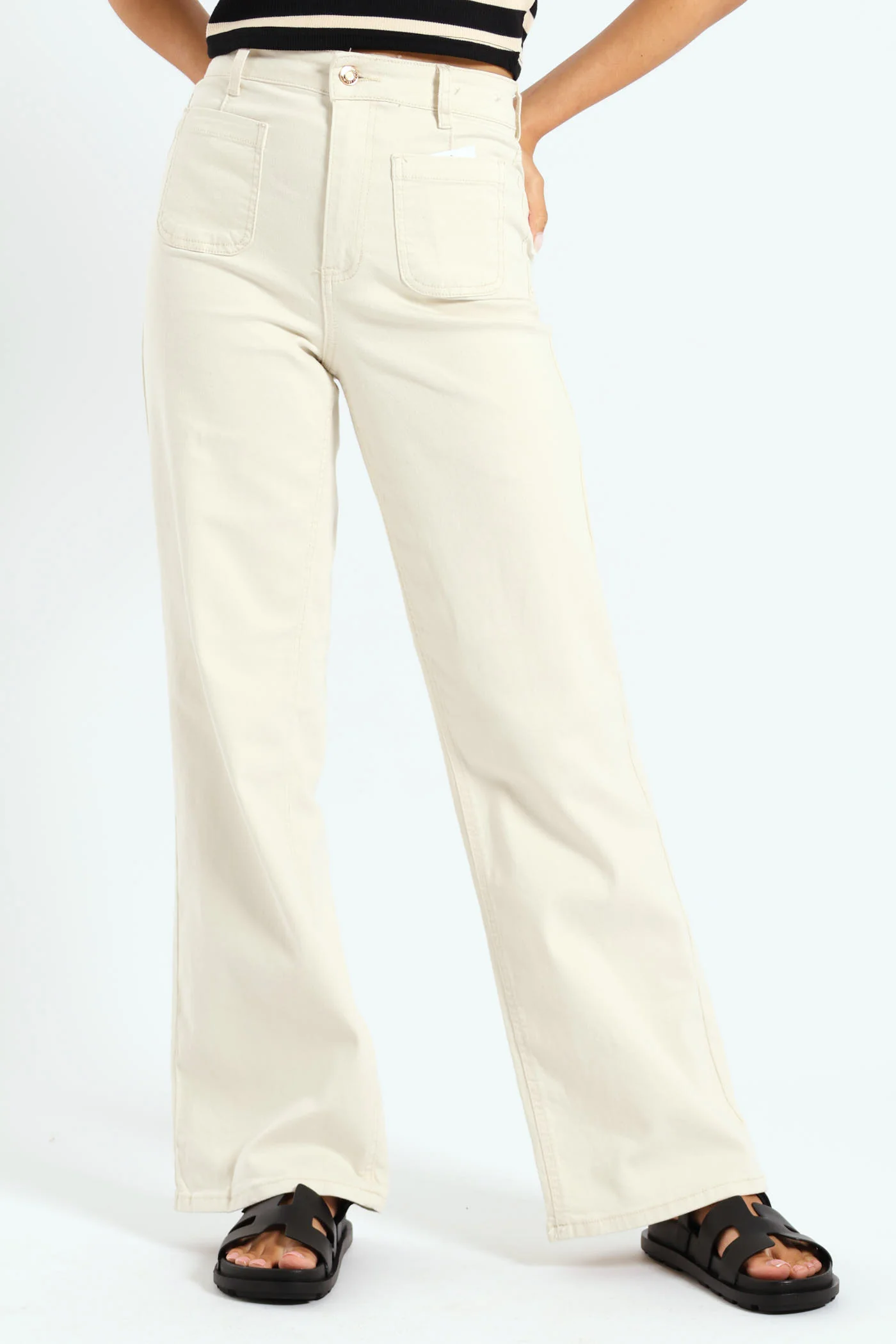 Sailor Pocket Crop Wide Leg Jean - Cream