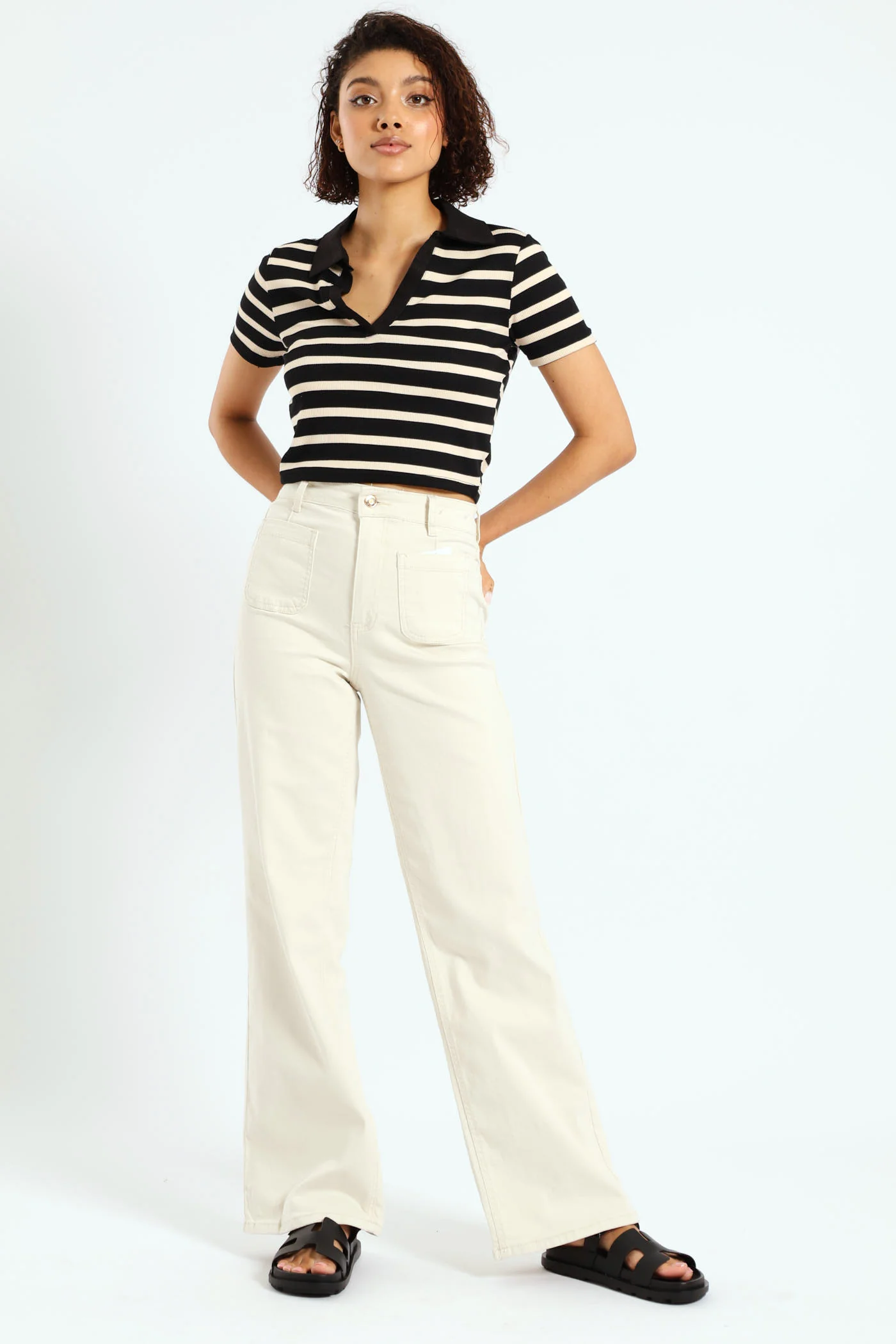 Sailor Pocket Crop Wide Leg Jean - Cream - Image 2