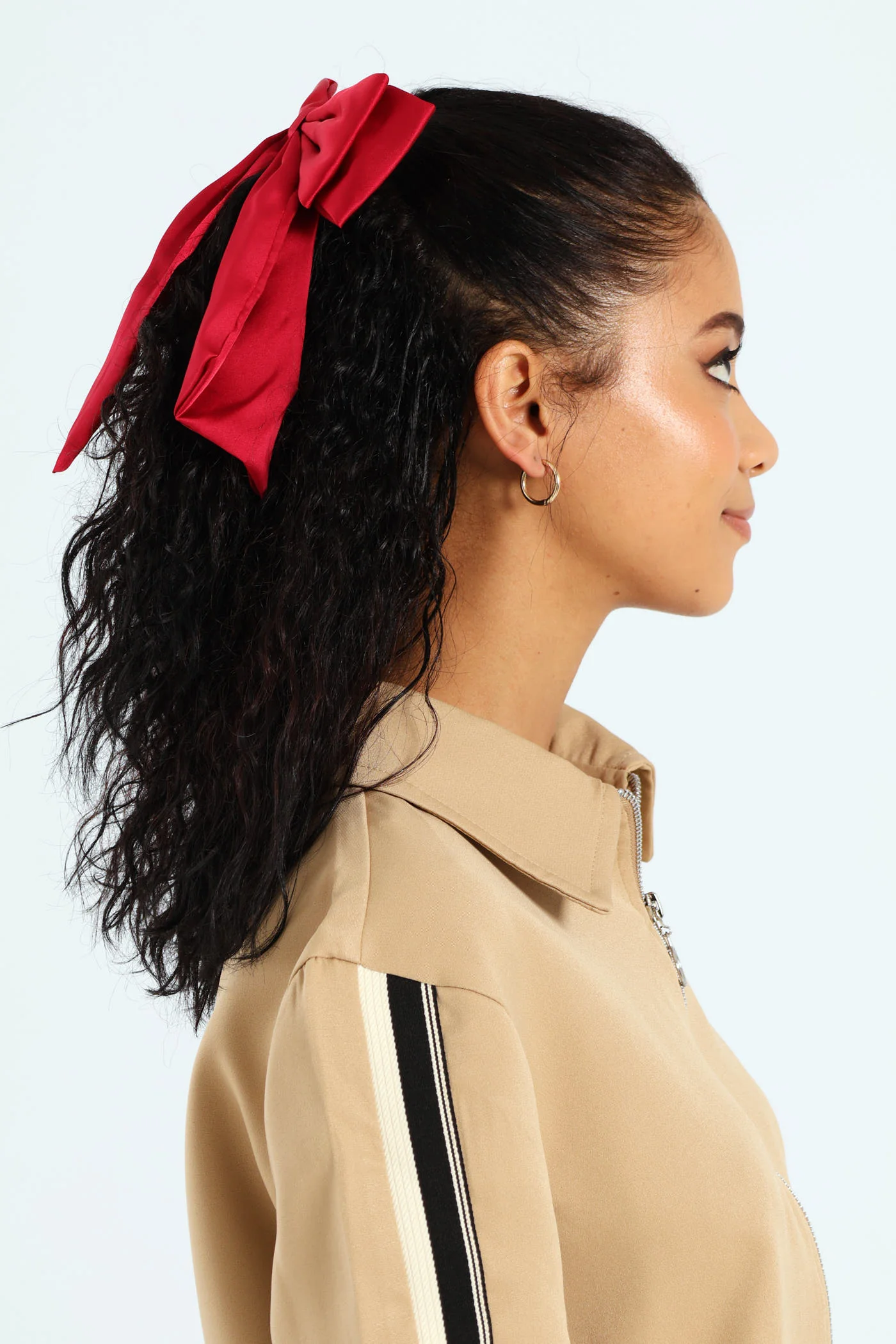 Satin Bow Hair Clip - Burgundy - Image 2