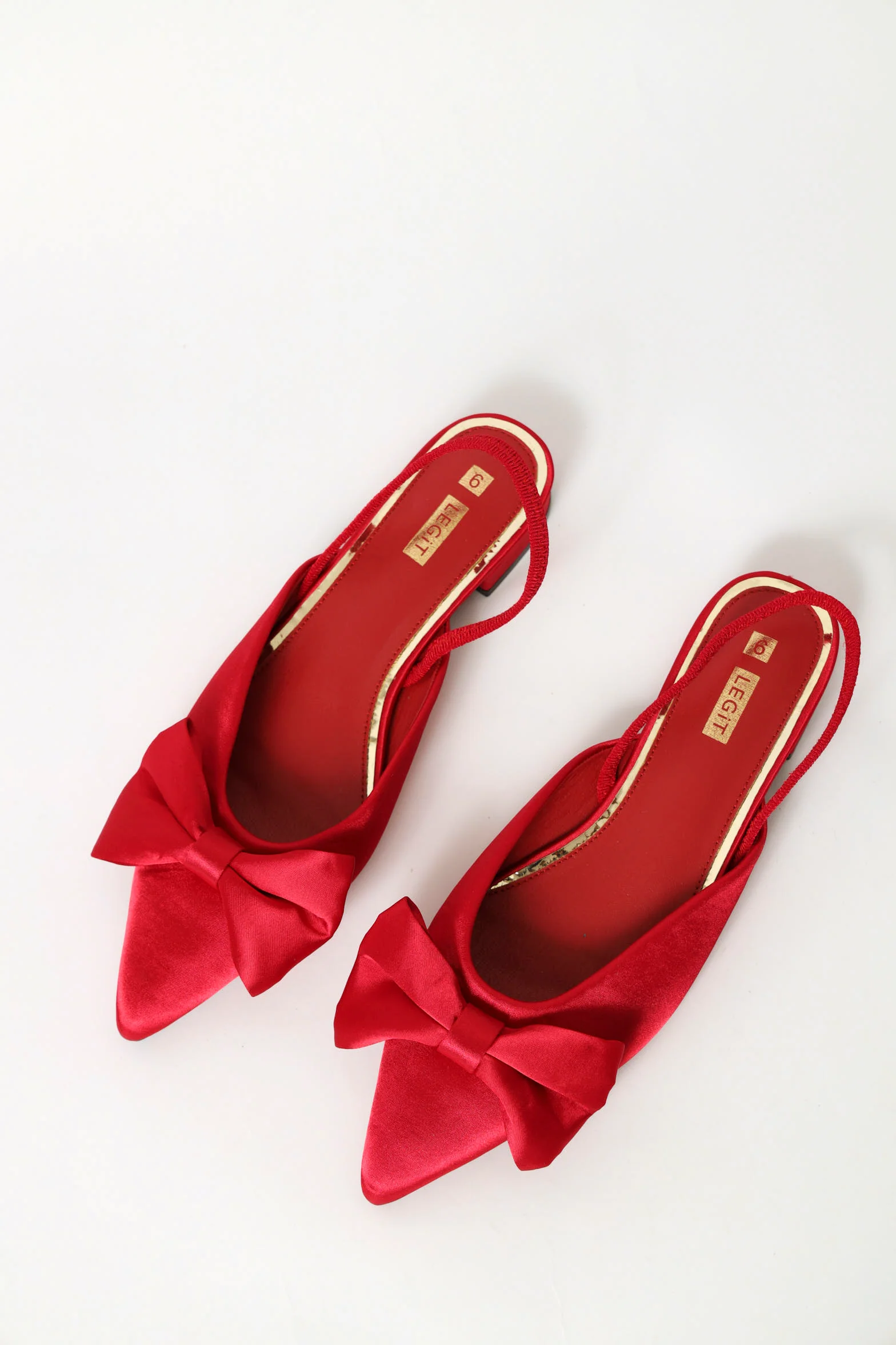 Satin Bow Slingback Pointy Pump - Red - Image 2