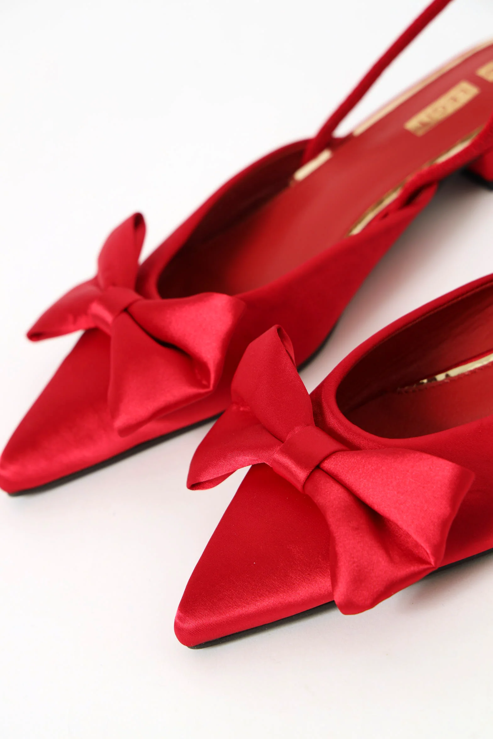 Satin Bow Slingback Pointy Pump - Red - Image 3
