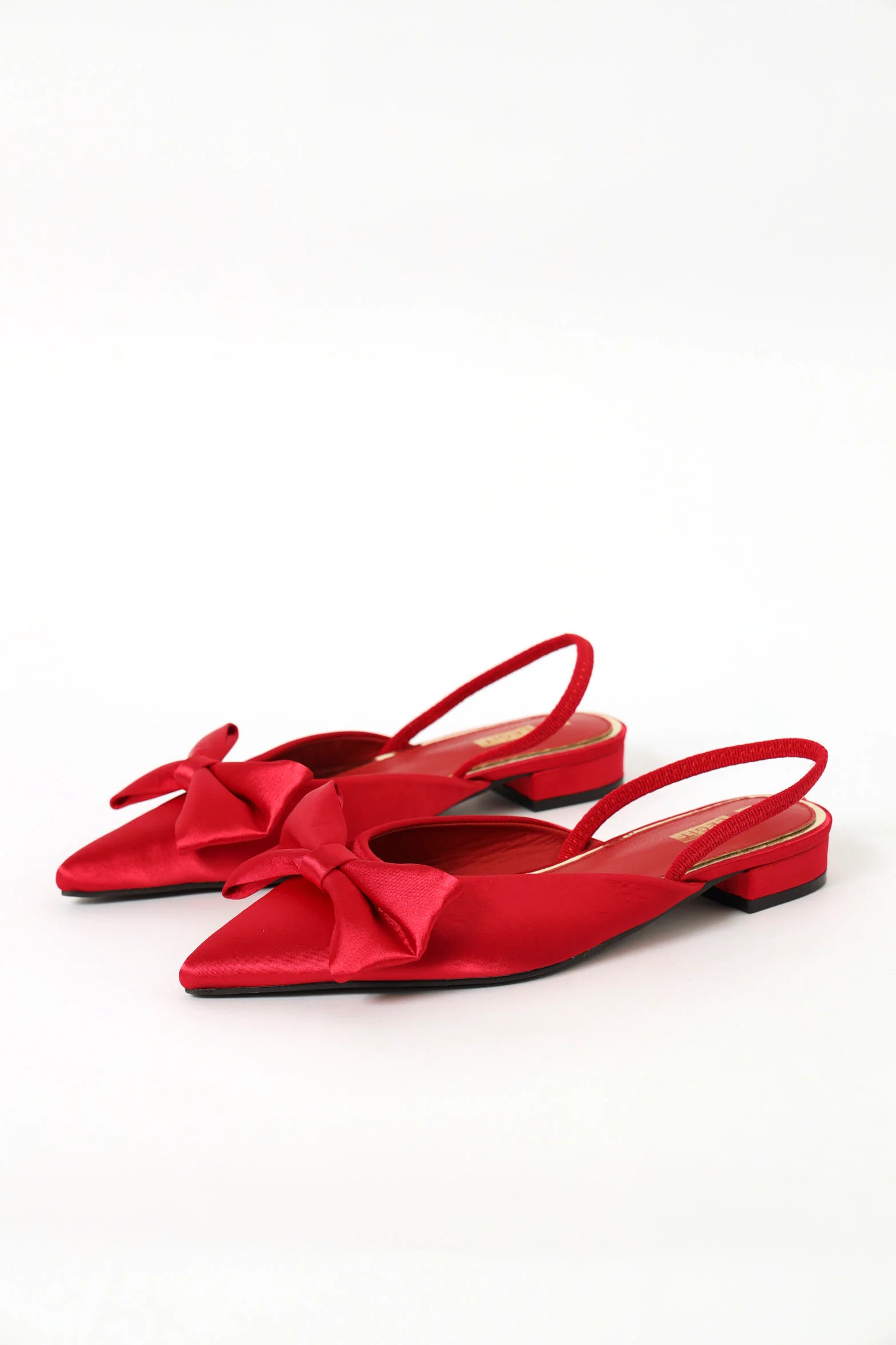 Satin Bow Slingback Pointy Pump - Red - Image 4