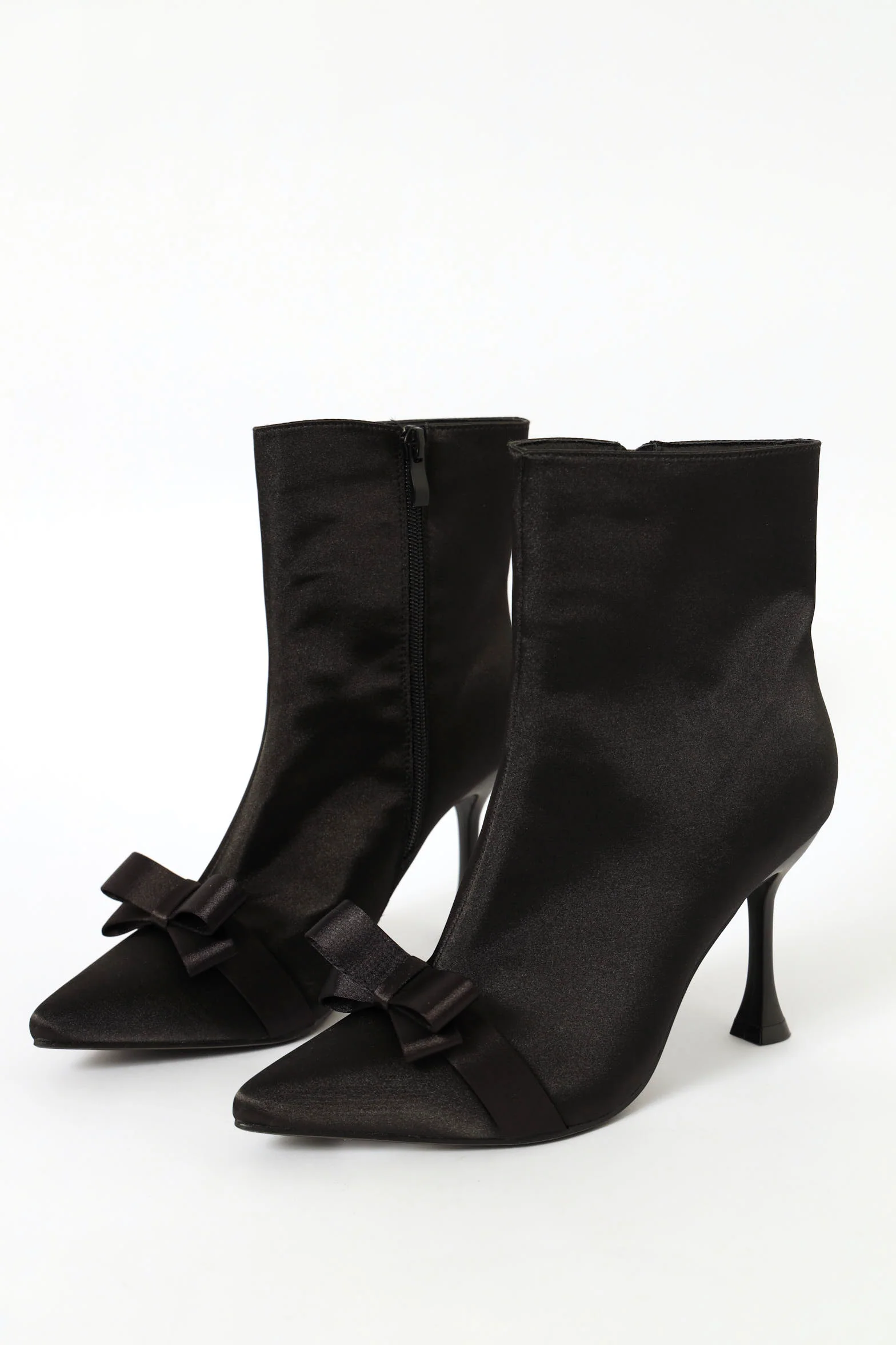 Satin Bow Stiletto Ankle Boot - Black - Image 3