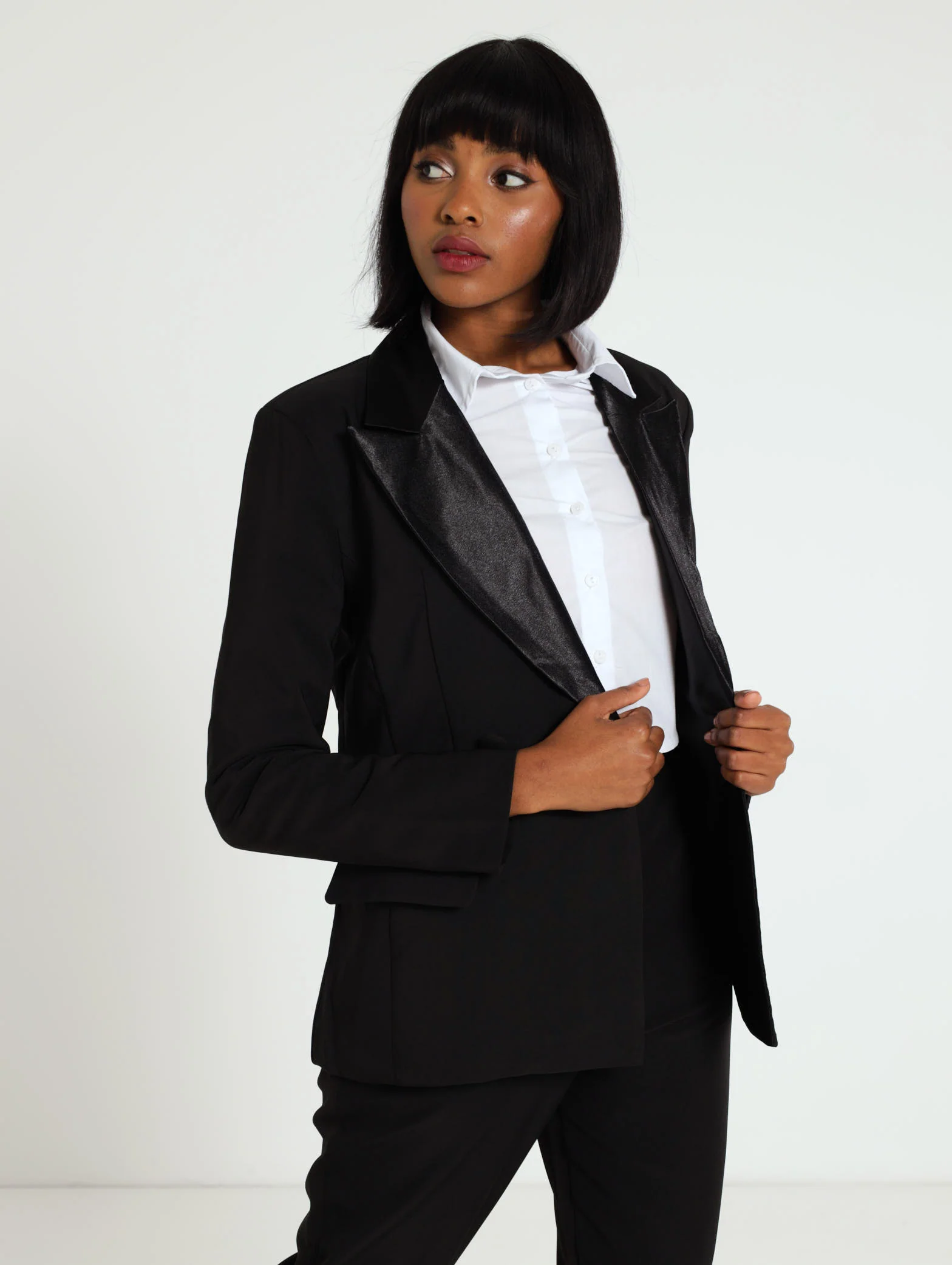 Satin Lapel Double Breasted Blazer