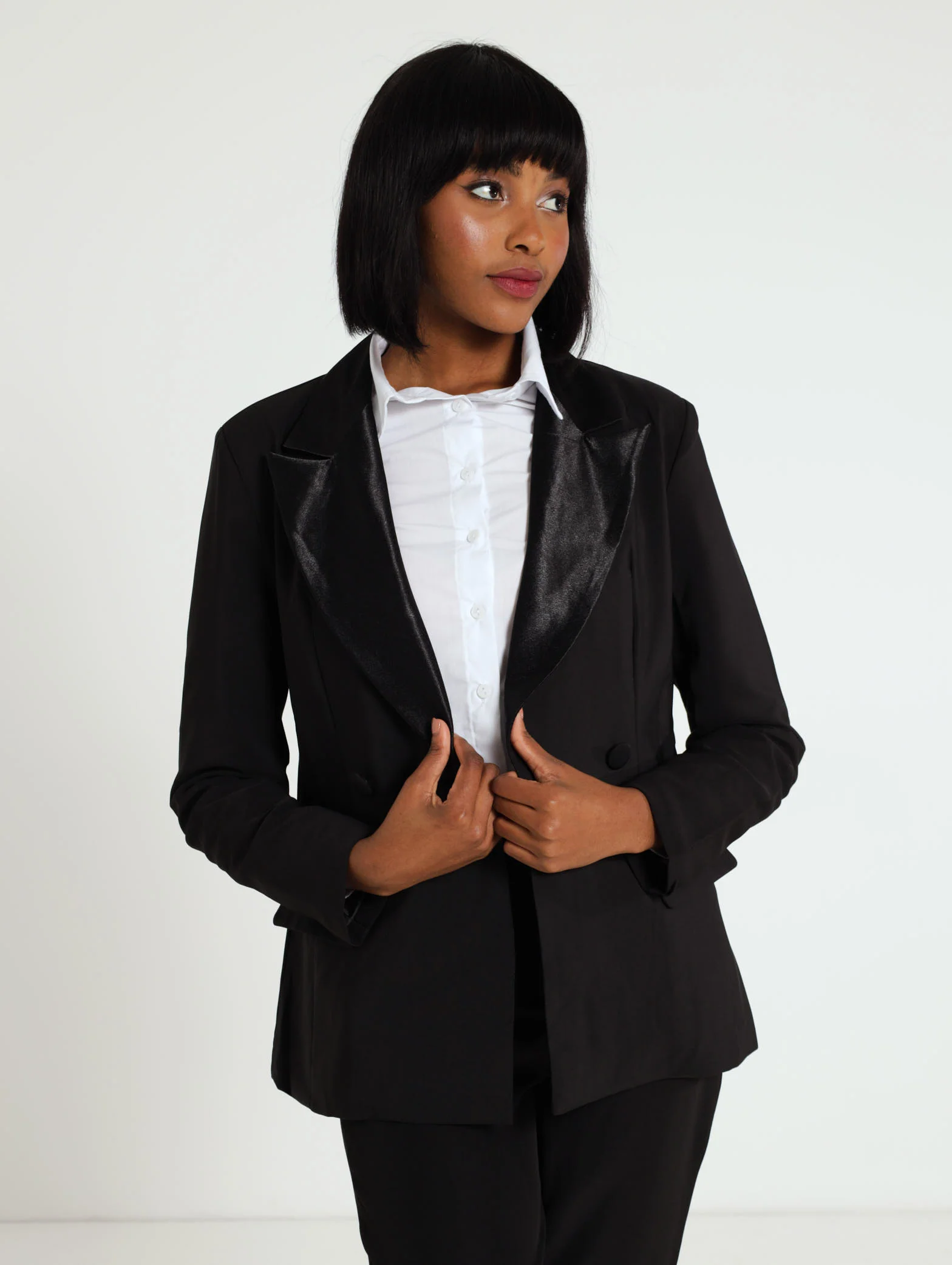 Satin Lapel Double Breasted Blazer - Image 2