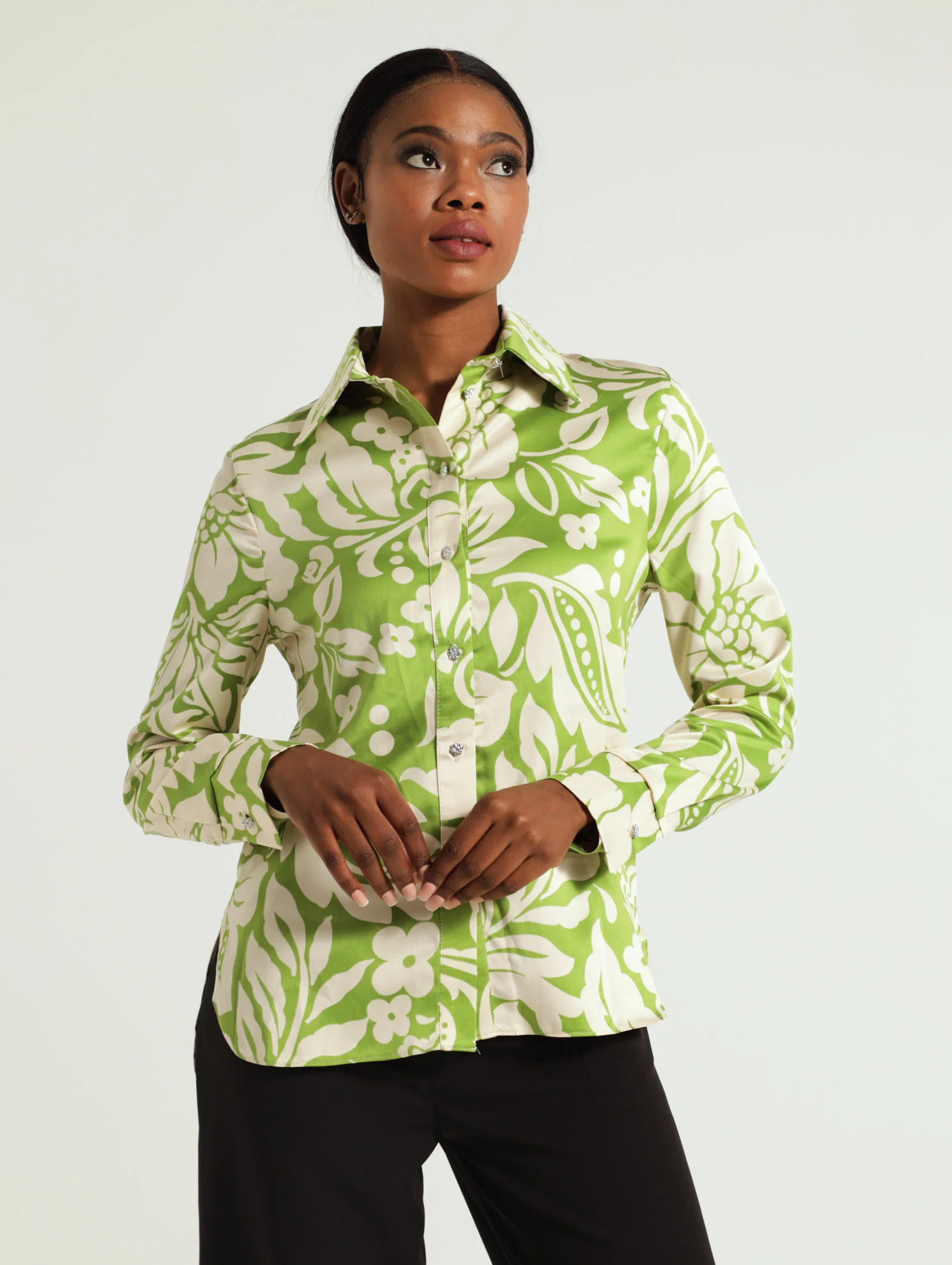 Satin Floral Fancy Button Shirt
