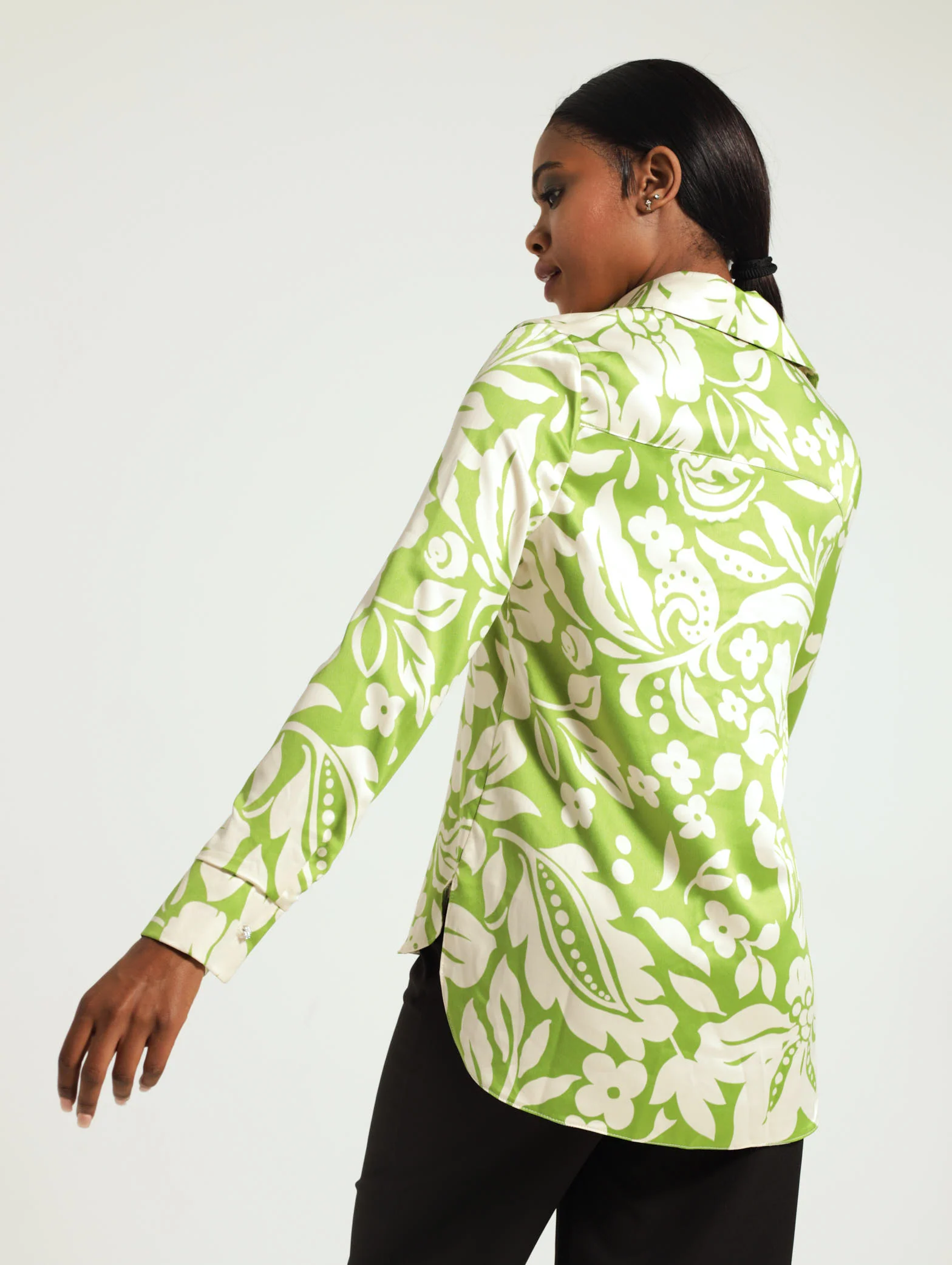 Satin Floral Fancy Button Shirt - Image 3