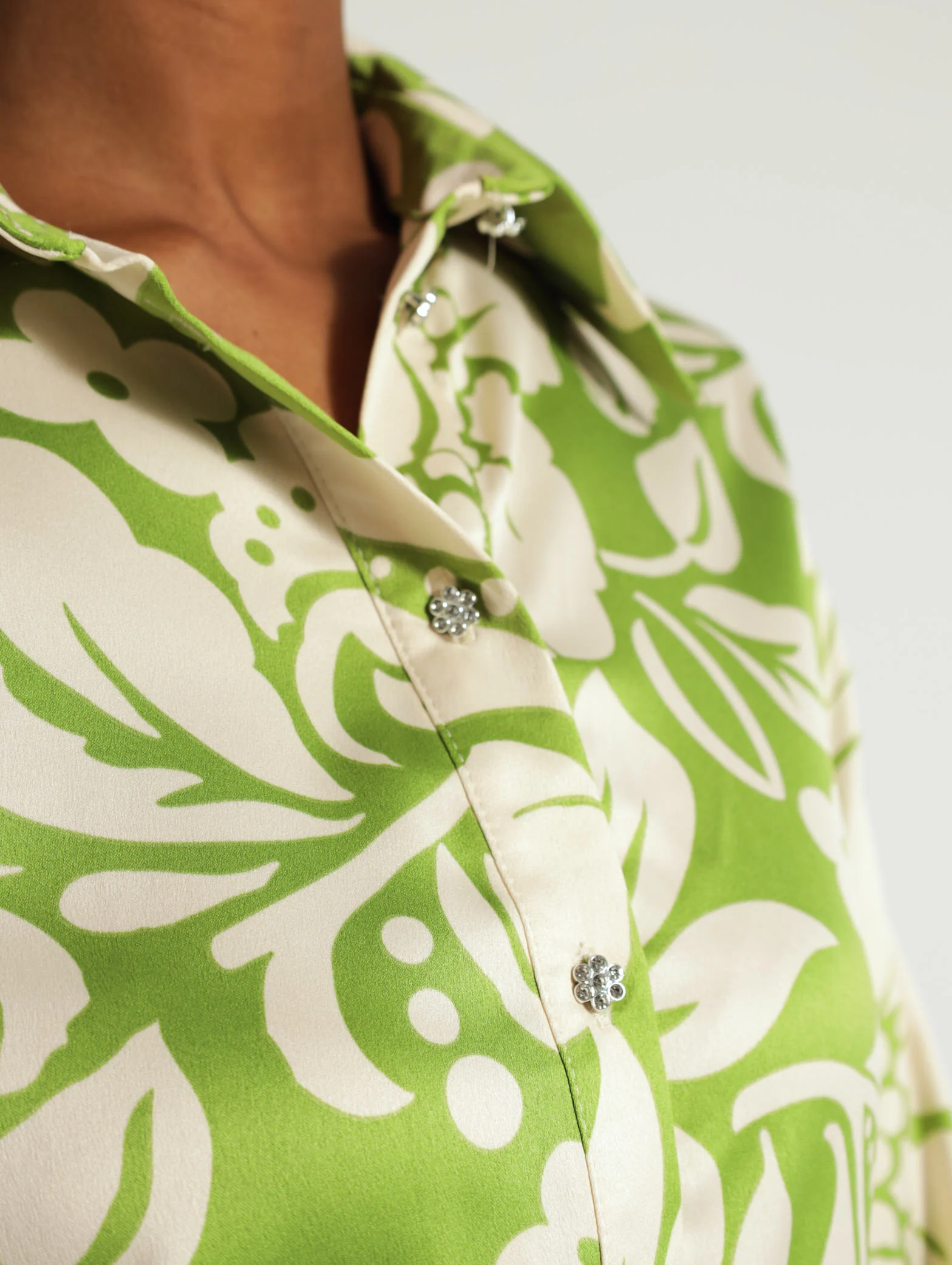 Satin Floral Fancy Button Shirt - Image 4