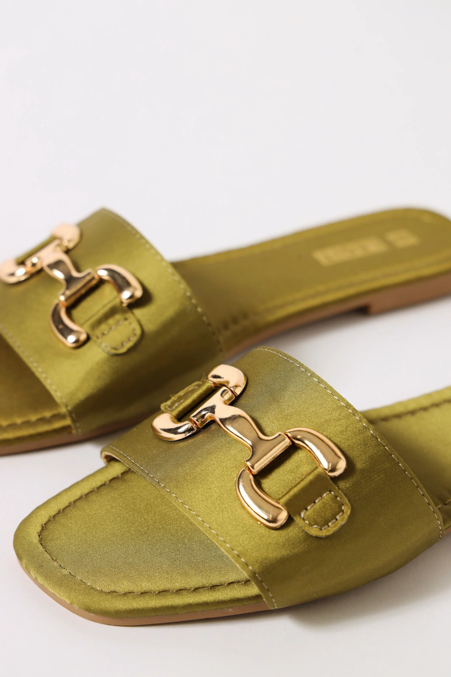 Satin Flower One Strap Flat Sandal - Chartreuse - Image 2