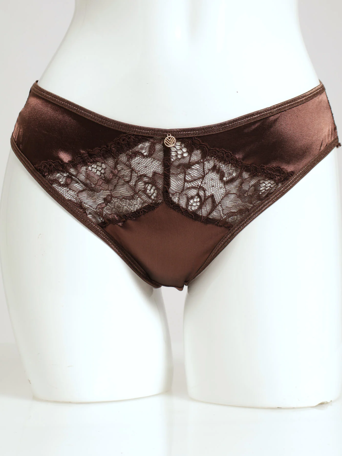 Satin & Lace Brazilian Panty - Chocolate