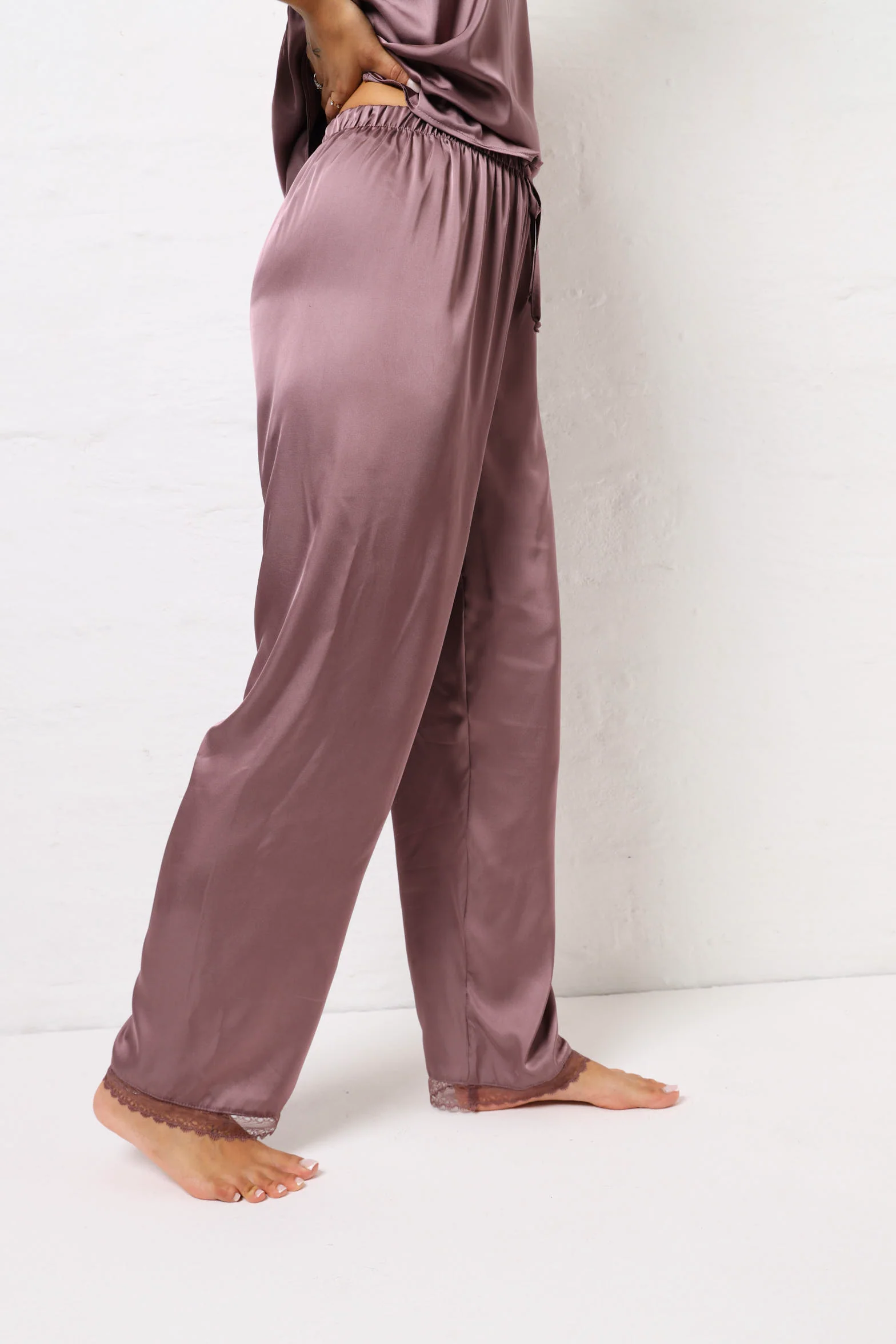 Satin & Lace Cami & Pants Set - Mauve - Image 7