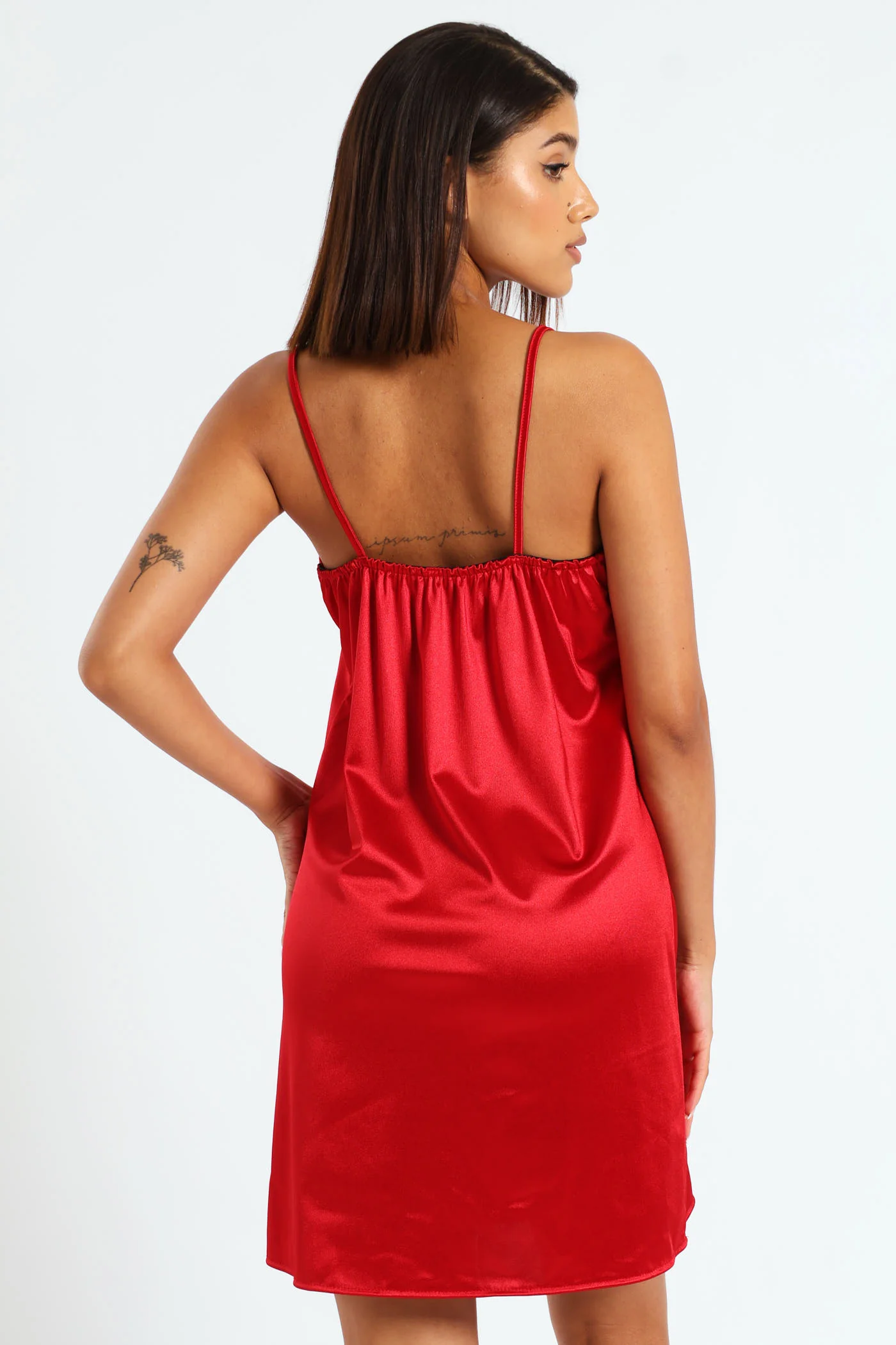 Satin & Lace Chemise - Red/Black - Image 8