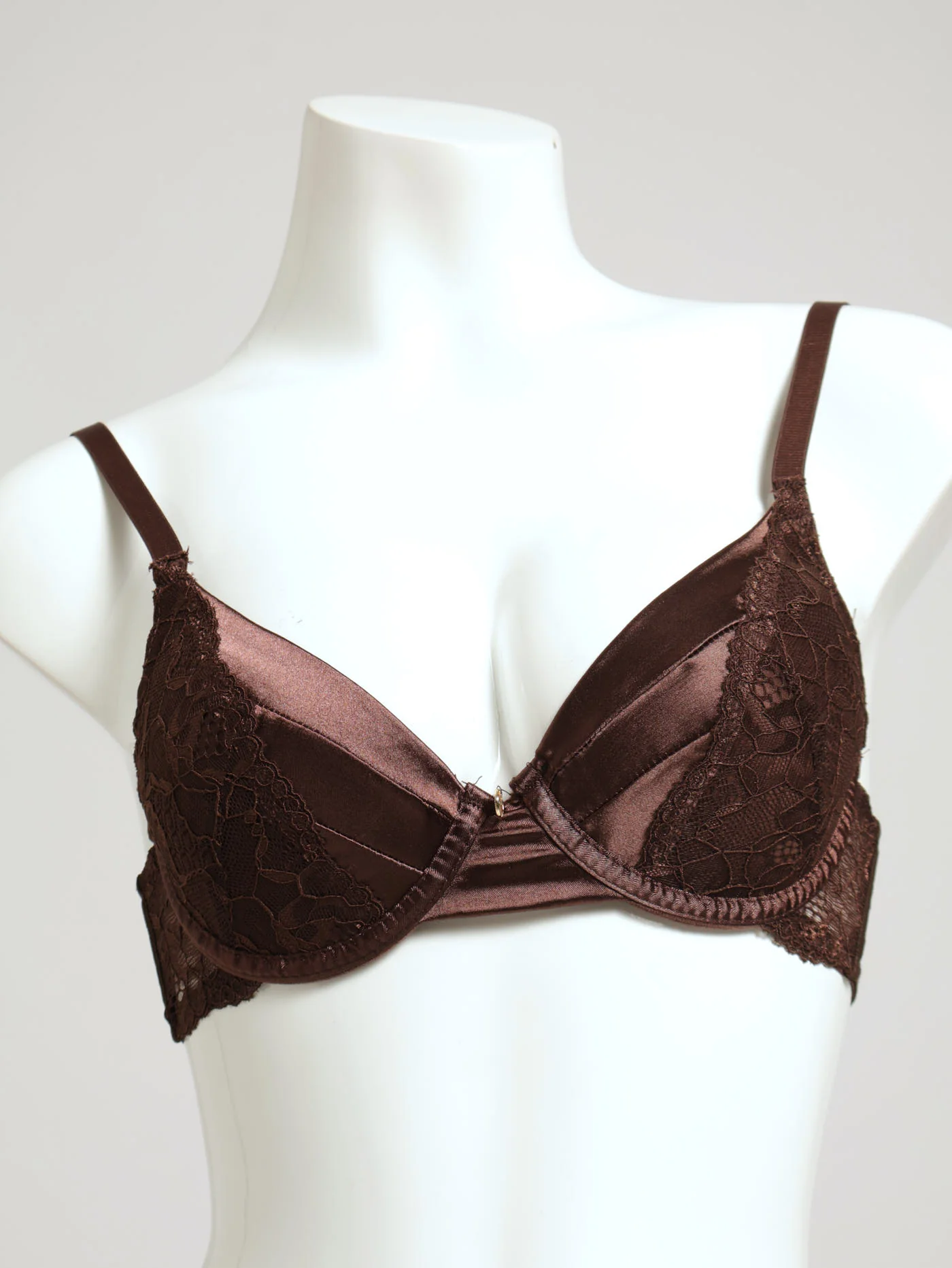 Satin & Lace T-Shirt Bra - Chocolate