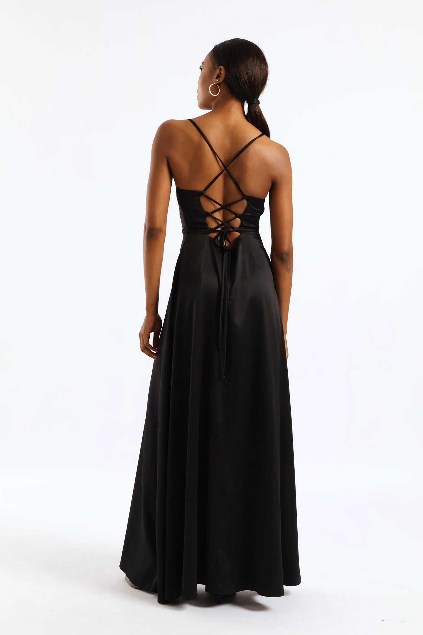 Satin Maxi Dress - Black - Image 2