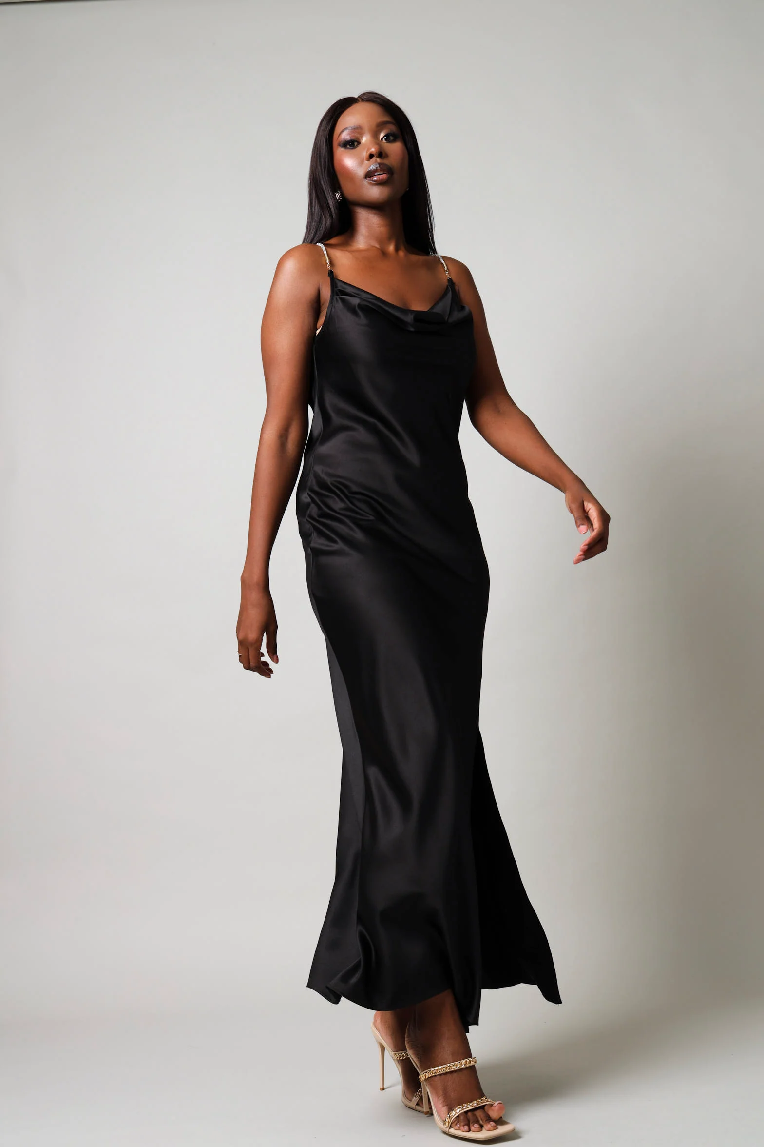 Satin Maxi Dress -  Black - Image 5