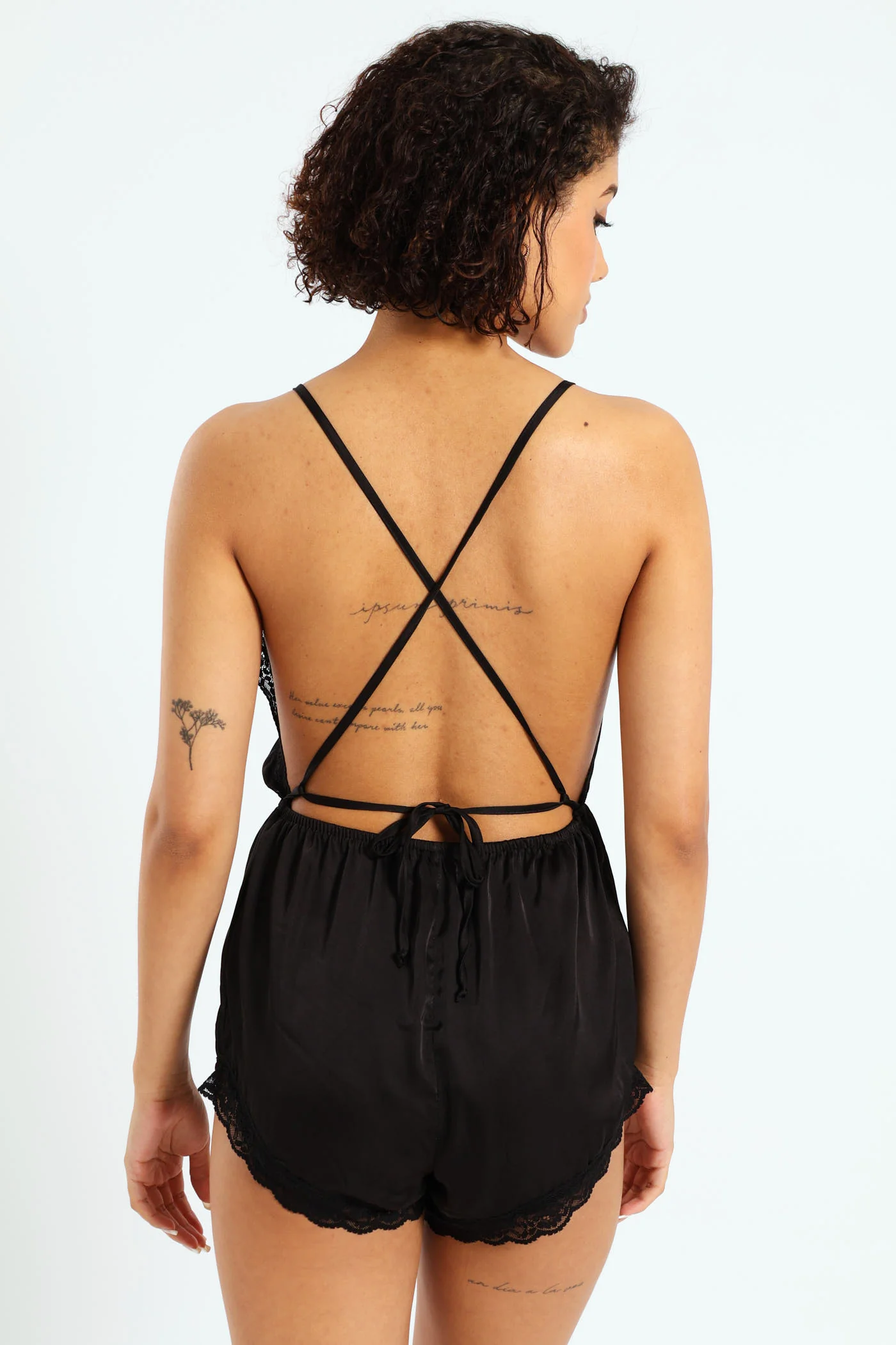 Satin Playsuit Sleepwear - Black - Image 4