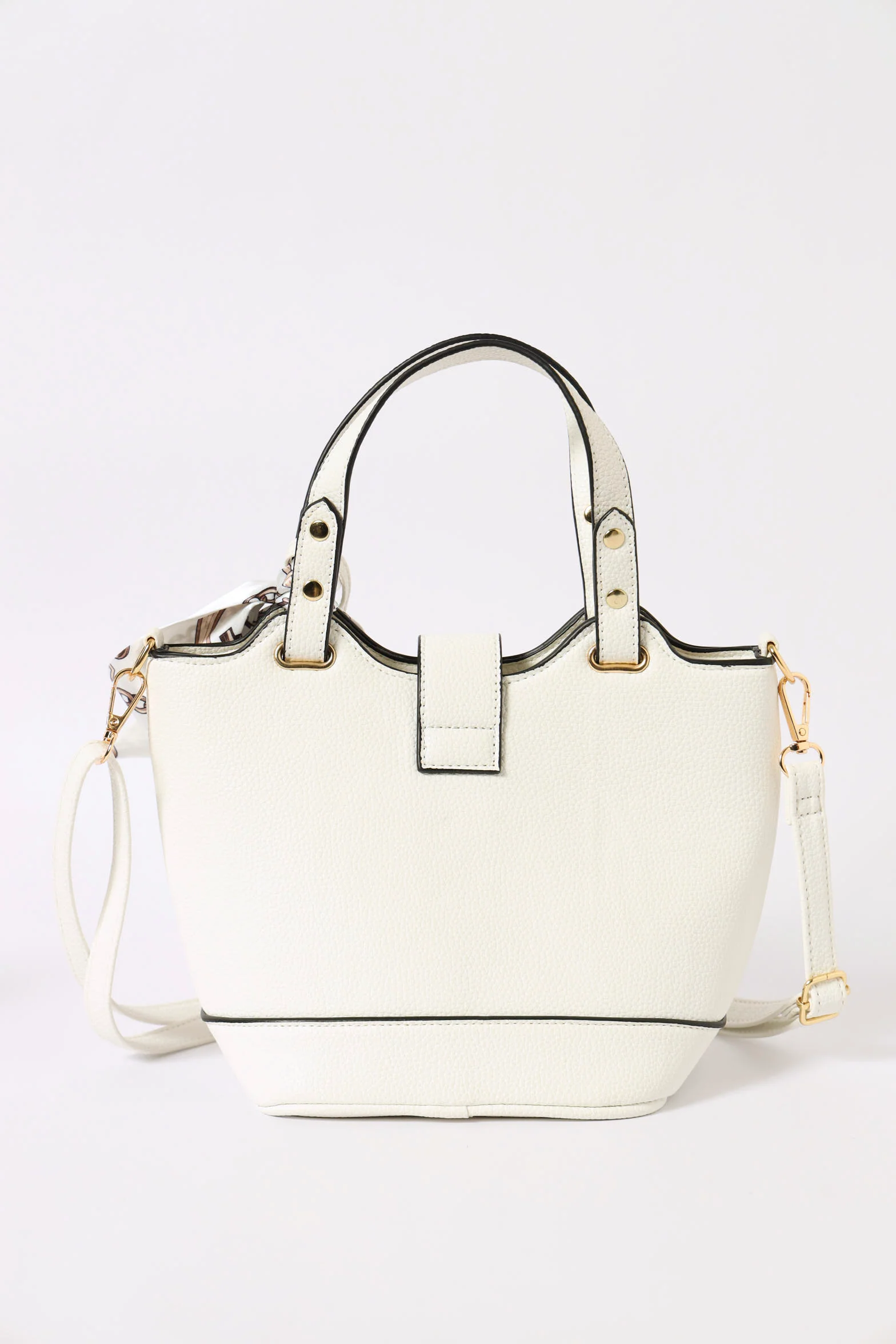 Satin Scarf & Bag Charm Detail Bucket Bag - Off White - Image 2