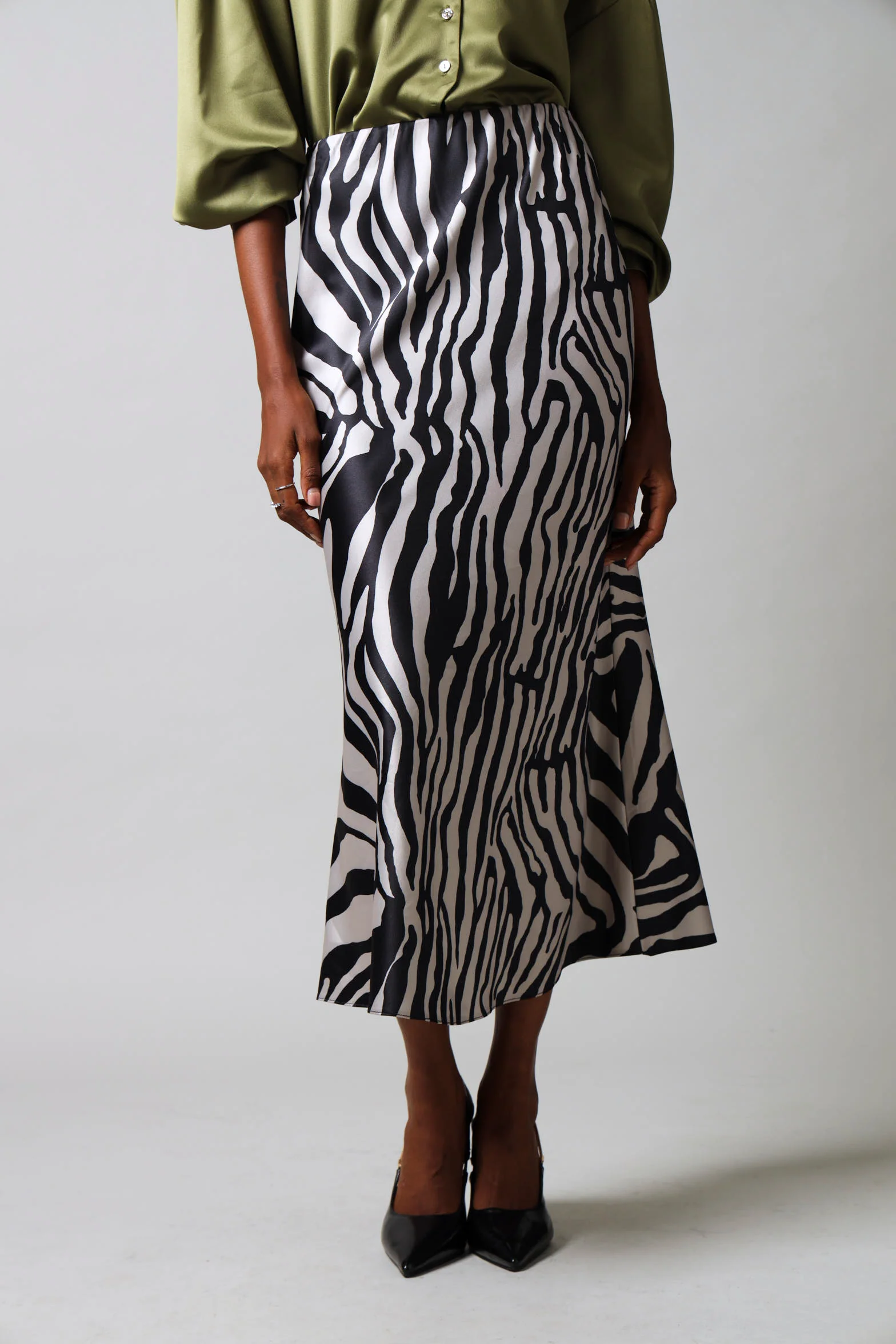 Satin Slip Skirt - Black/Cream