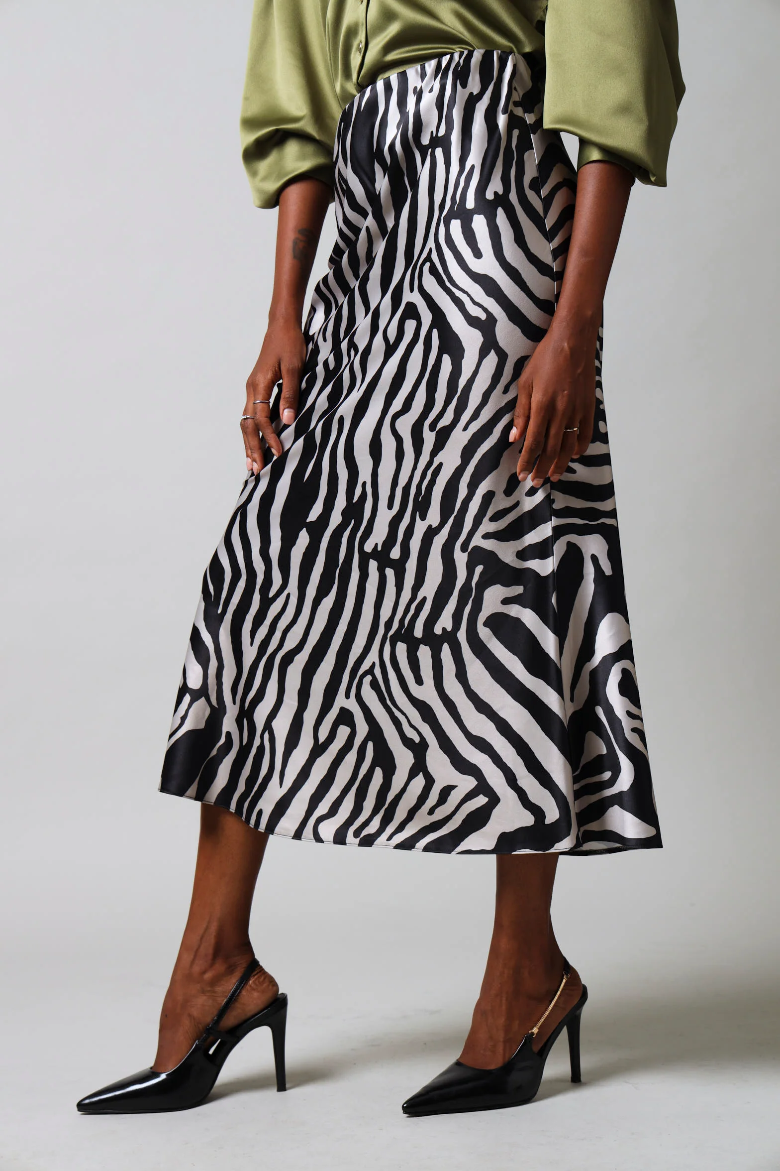 Satin Slip Skirt - Black/Cream - Image 2