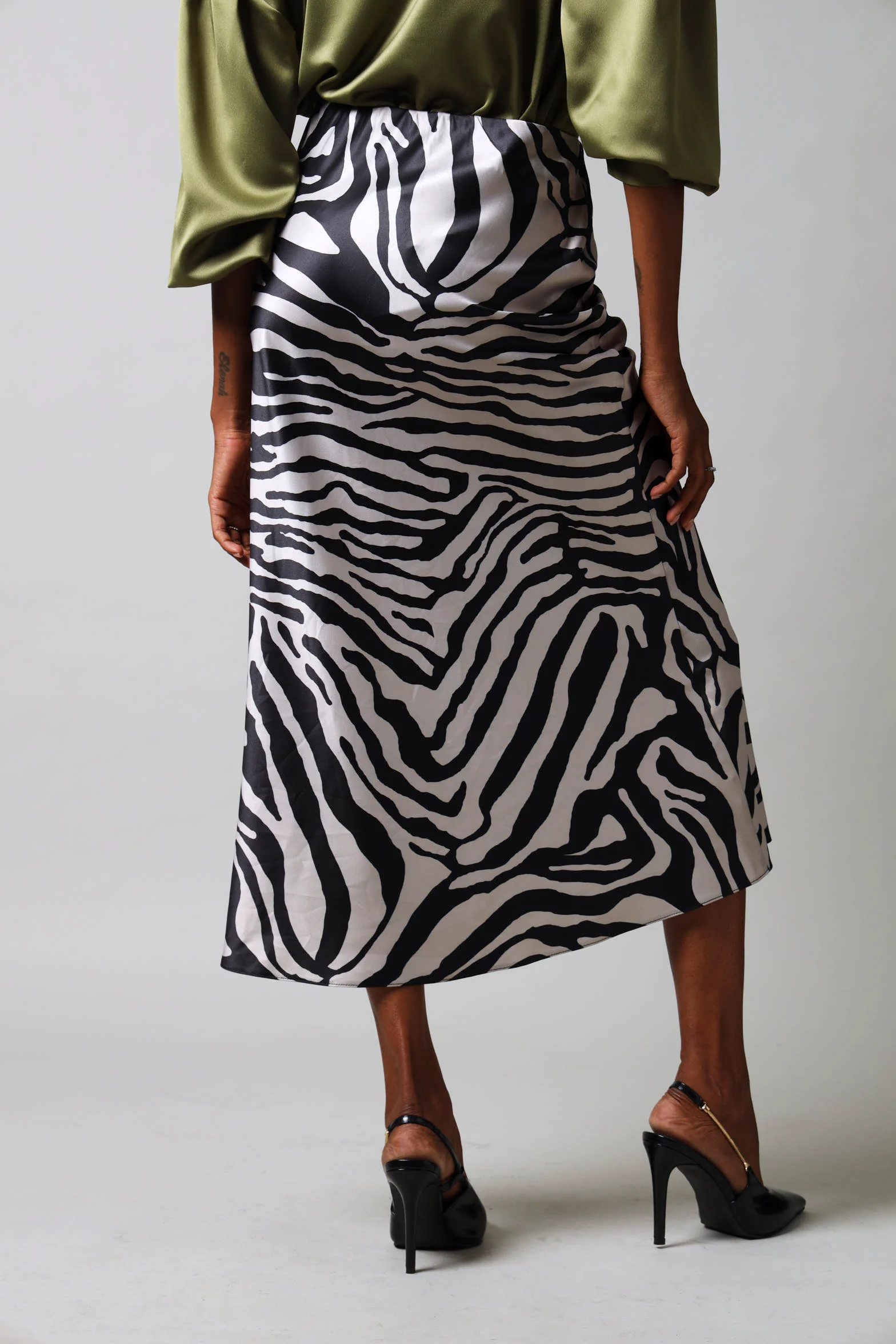 Satin Slip Skirt - Black/Cream - Image 4