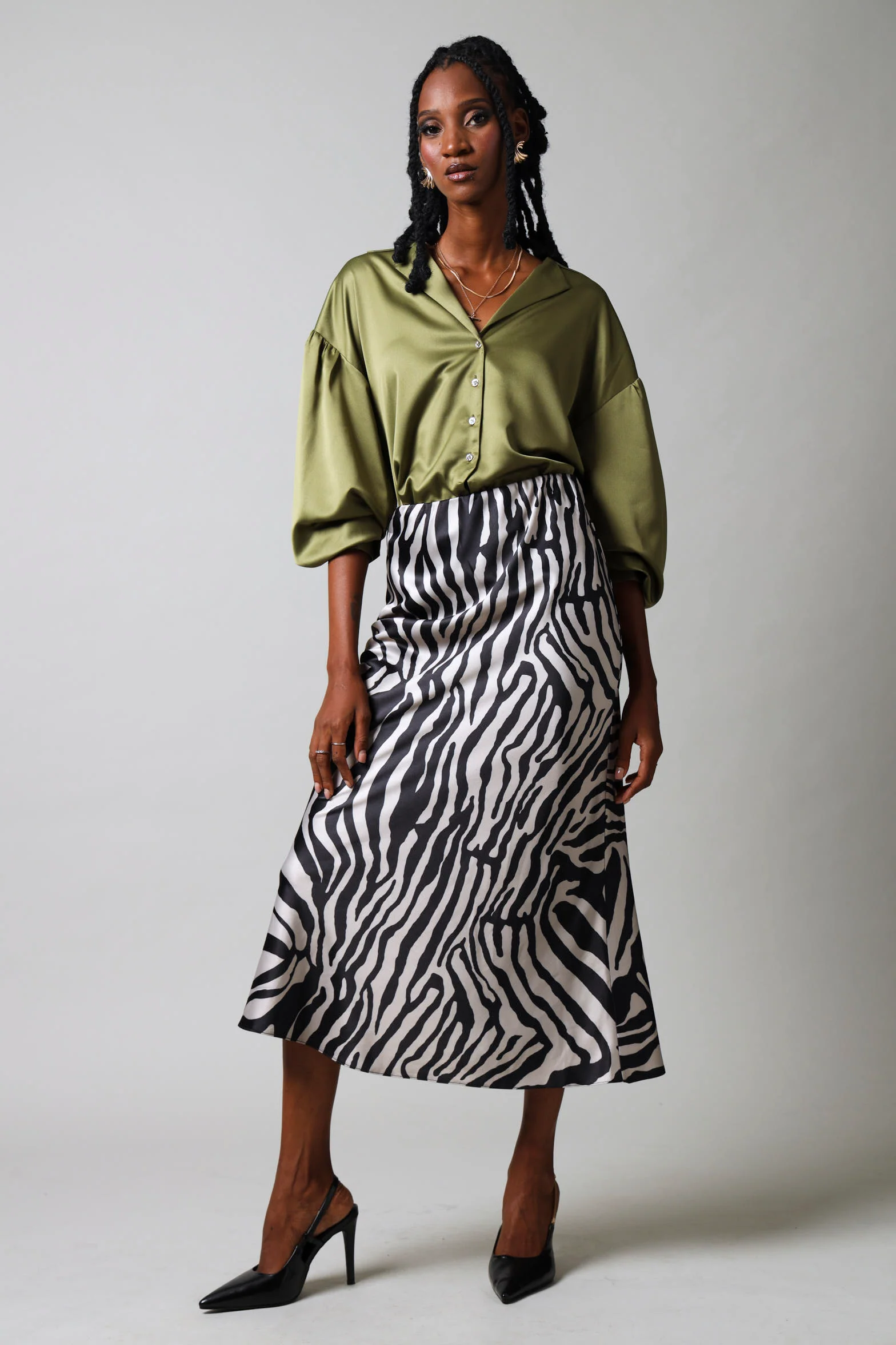 Satin Slip Skirt - Black/Cream - Image 5
