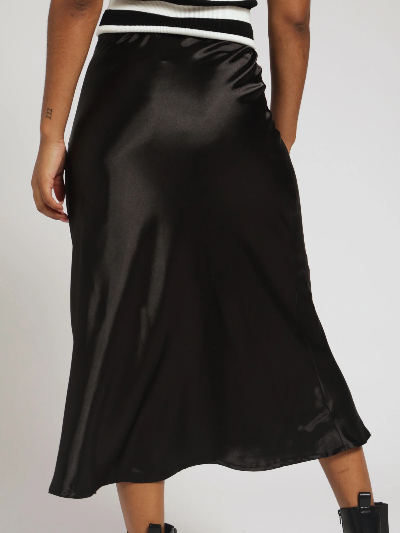 Satin Slip Skirt - Jet Black - Image 3
