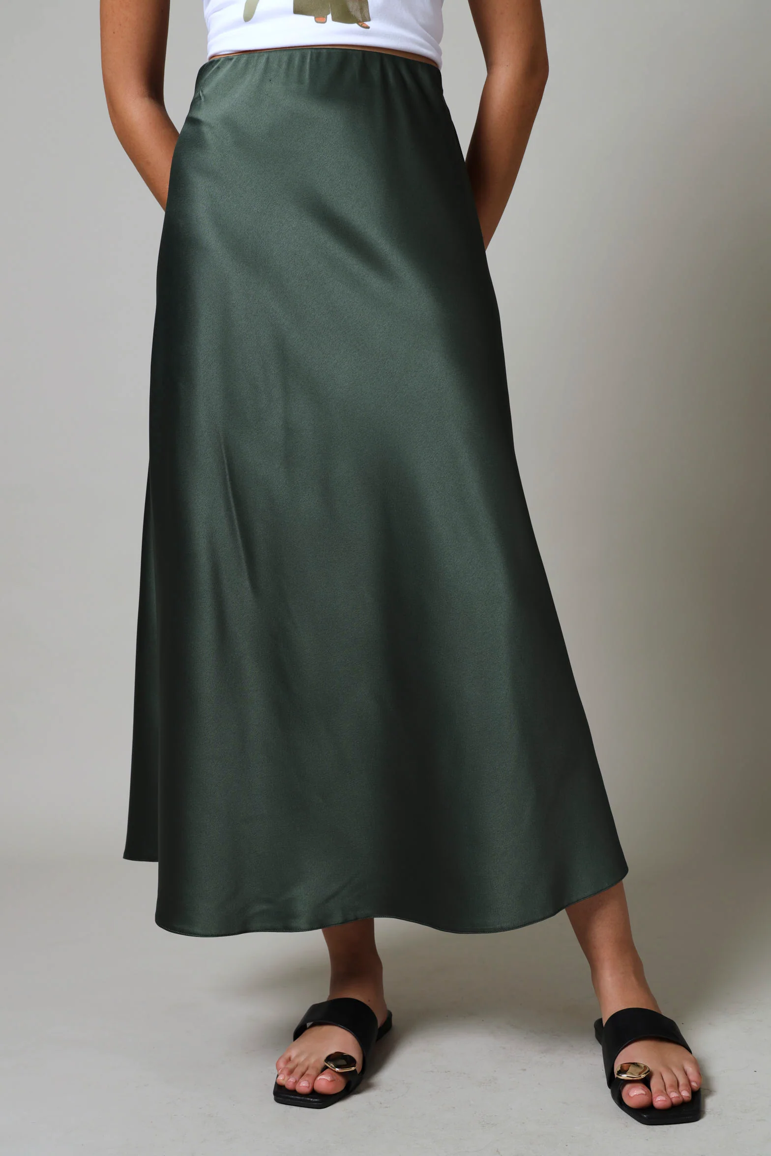 Satin Slip Skirt- Olive