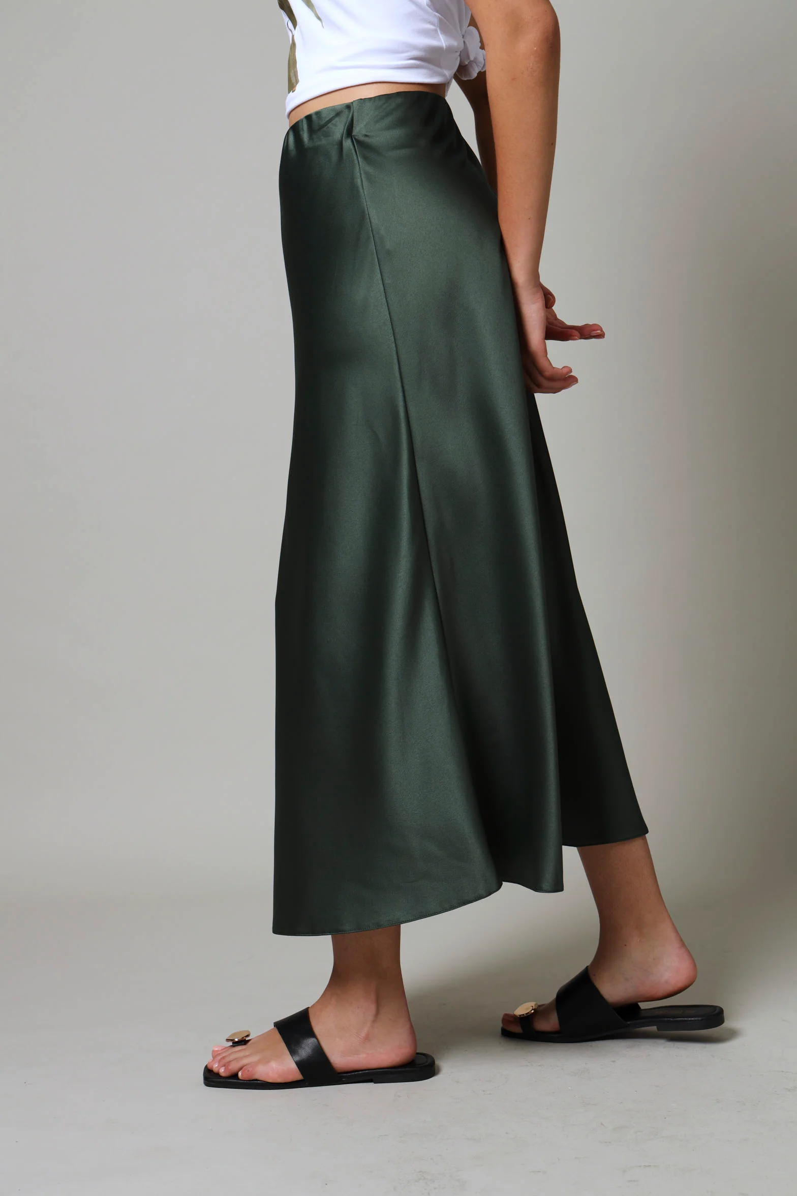 Satin Slip Skirt- Olive - Image 3