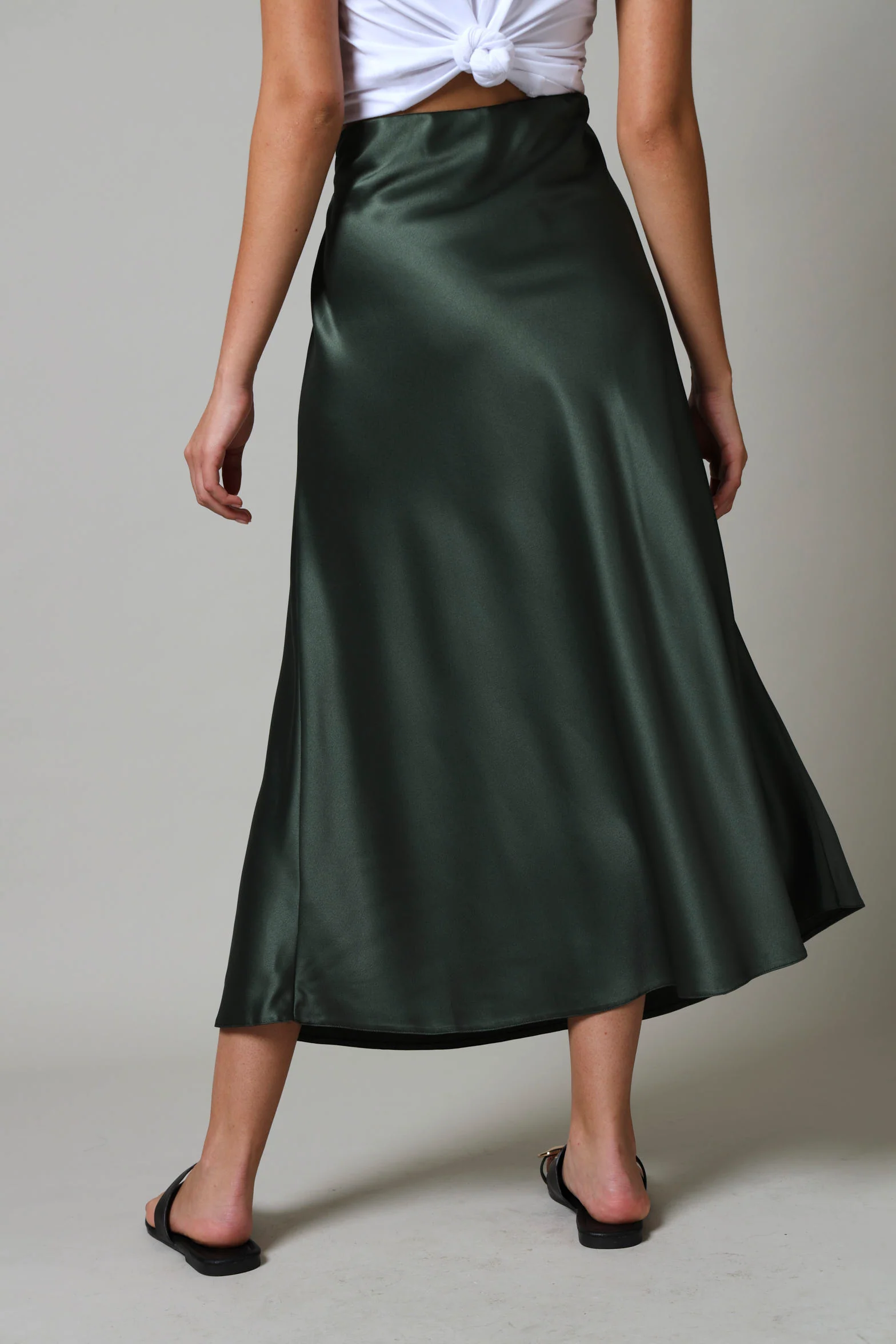 Satin Slip Skirt- Olive - Image 5