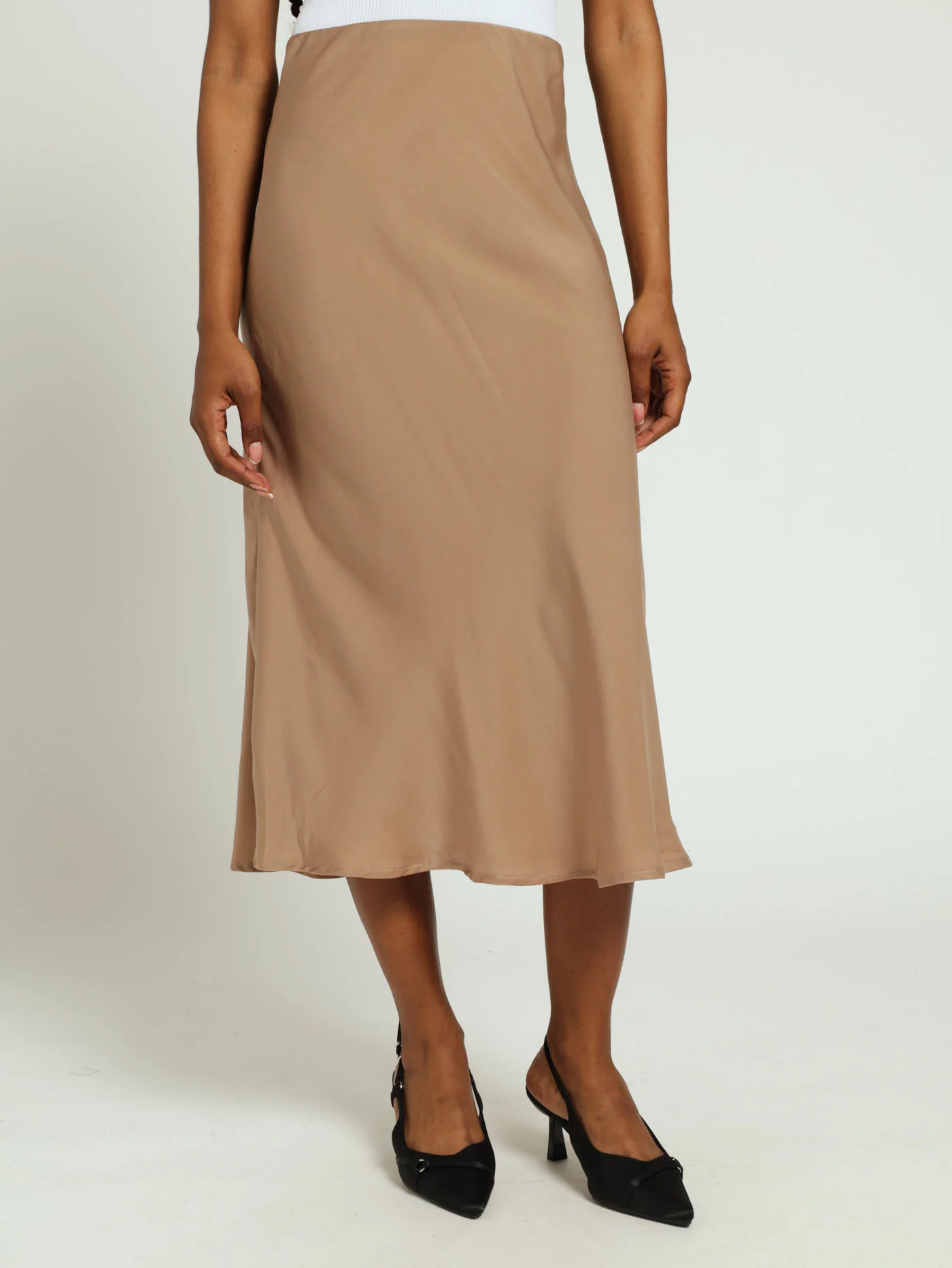 Satin Slip Skirt - Stone - Image 5