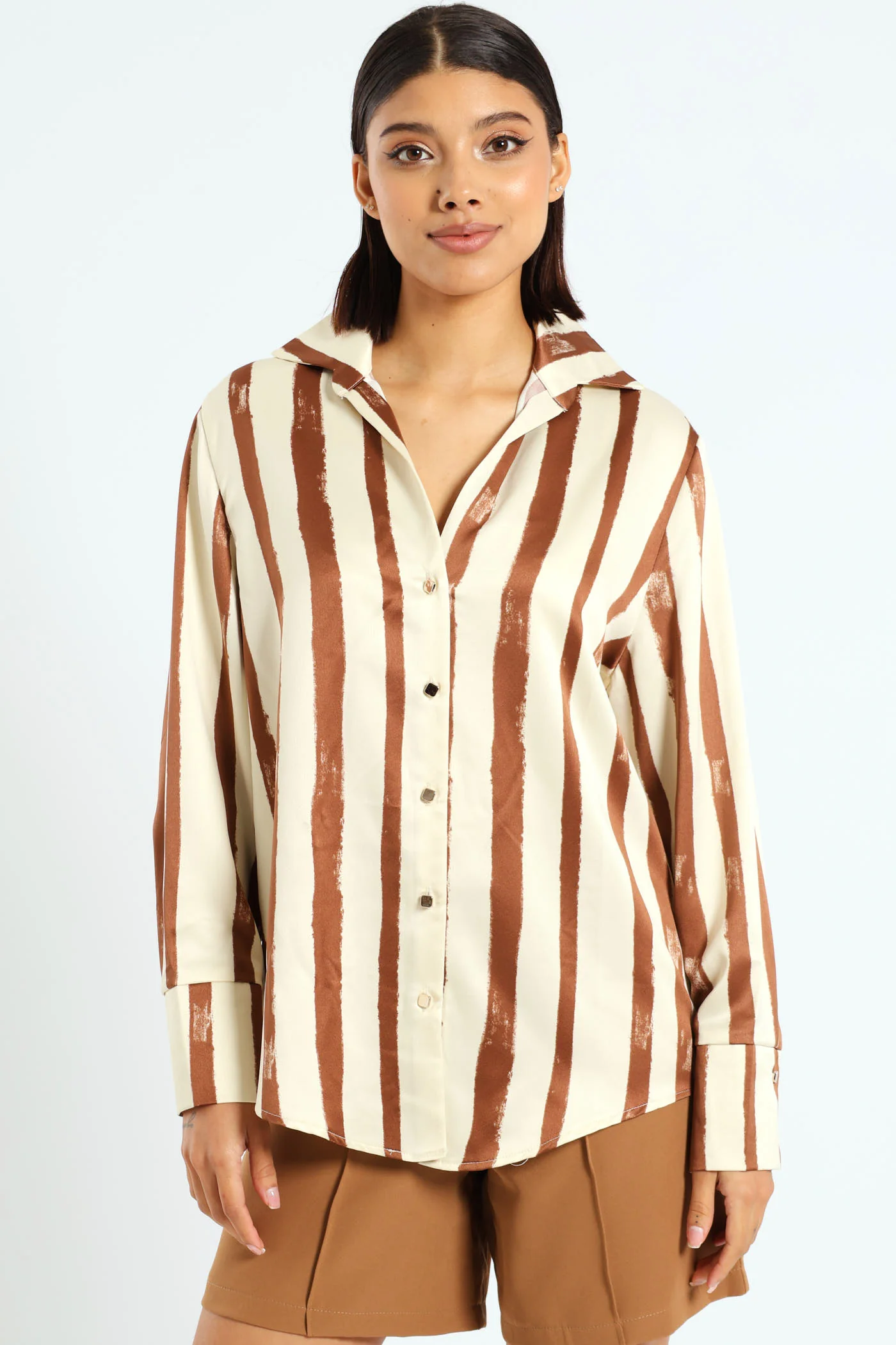 Satin Stripe Shirt - Beige/Cream