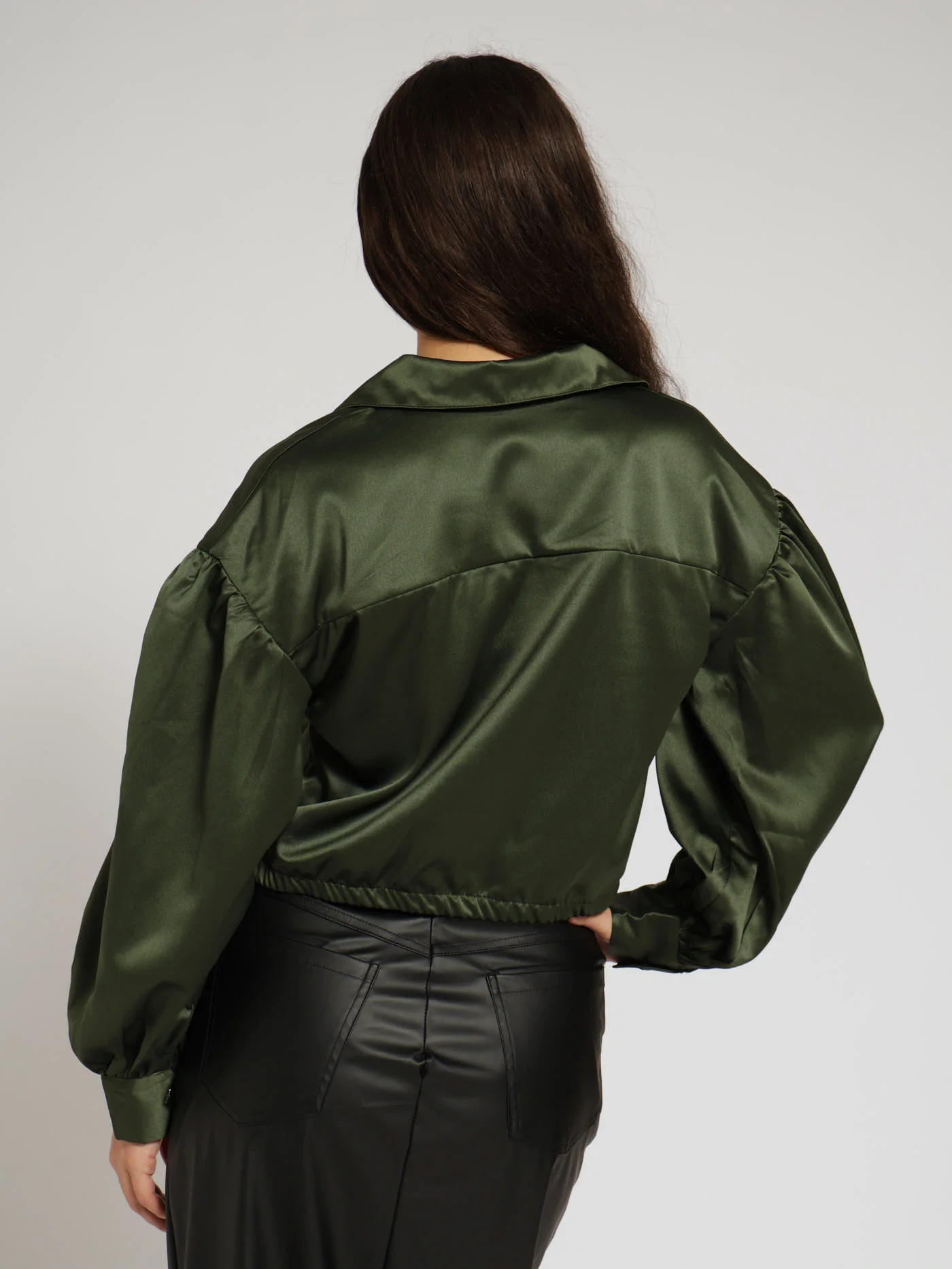 Satin Tie Front Shirt - Fatigue - Image 3