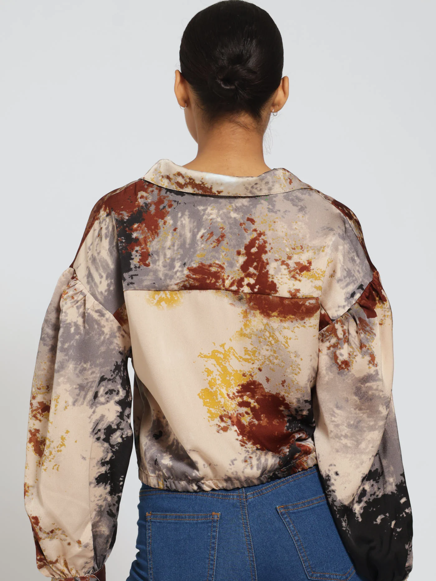 Satin Tie Front Shirt - Grey - Image 3