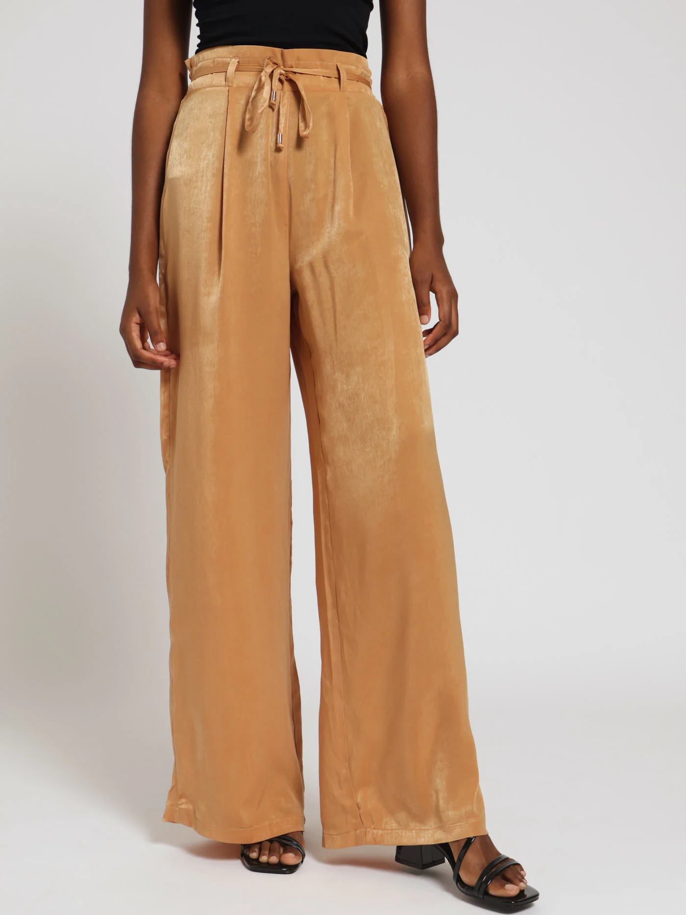 Satin Waist Detail Wideleg Pants
