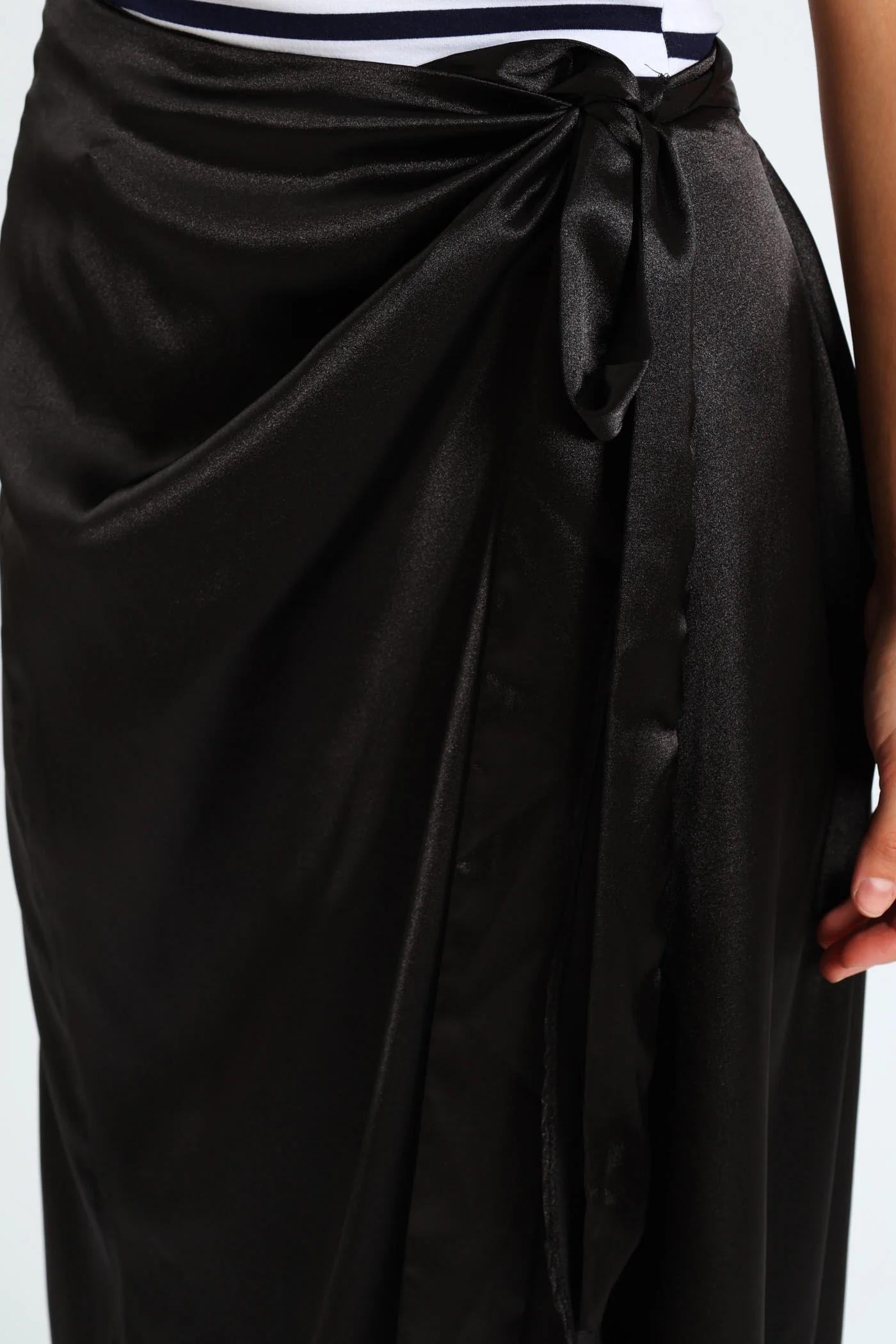 Satin Wrap Skirt - Black - Image 2