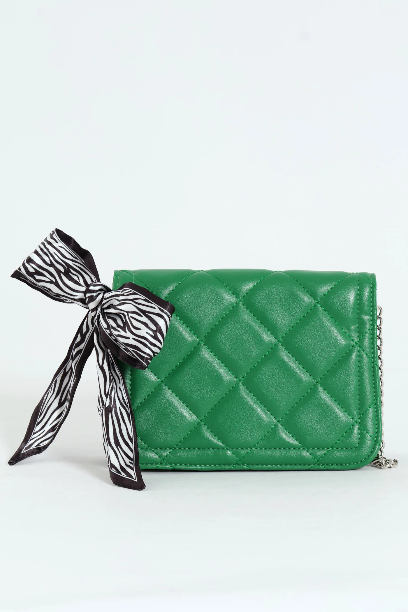 Scarf Detail Quilted Satchel Bag - Green