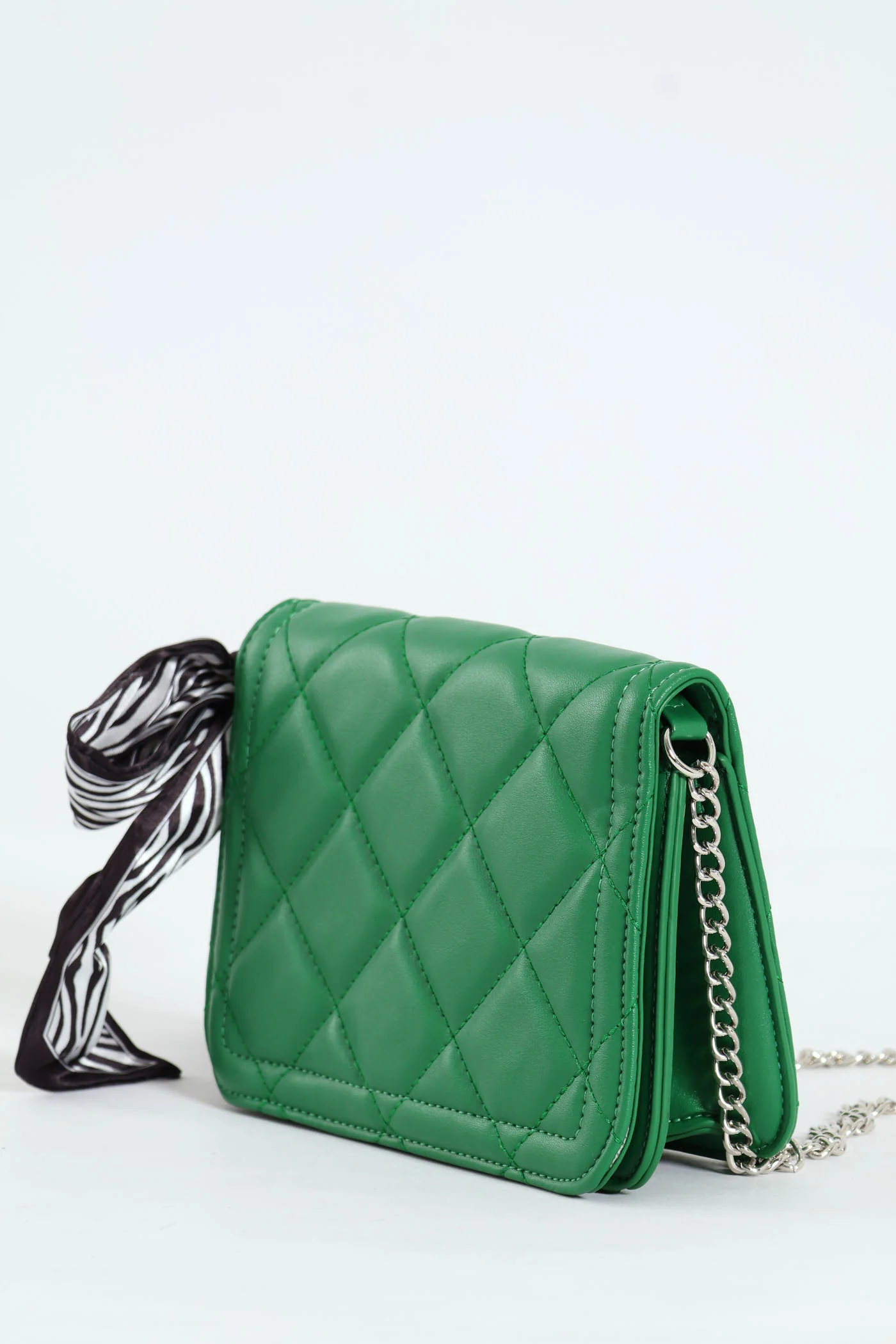 Scarf Detail Quilted Satchel Bag - Green - Image 2
