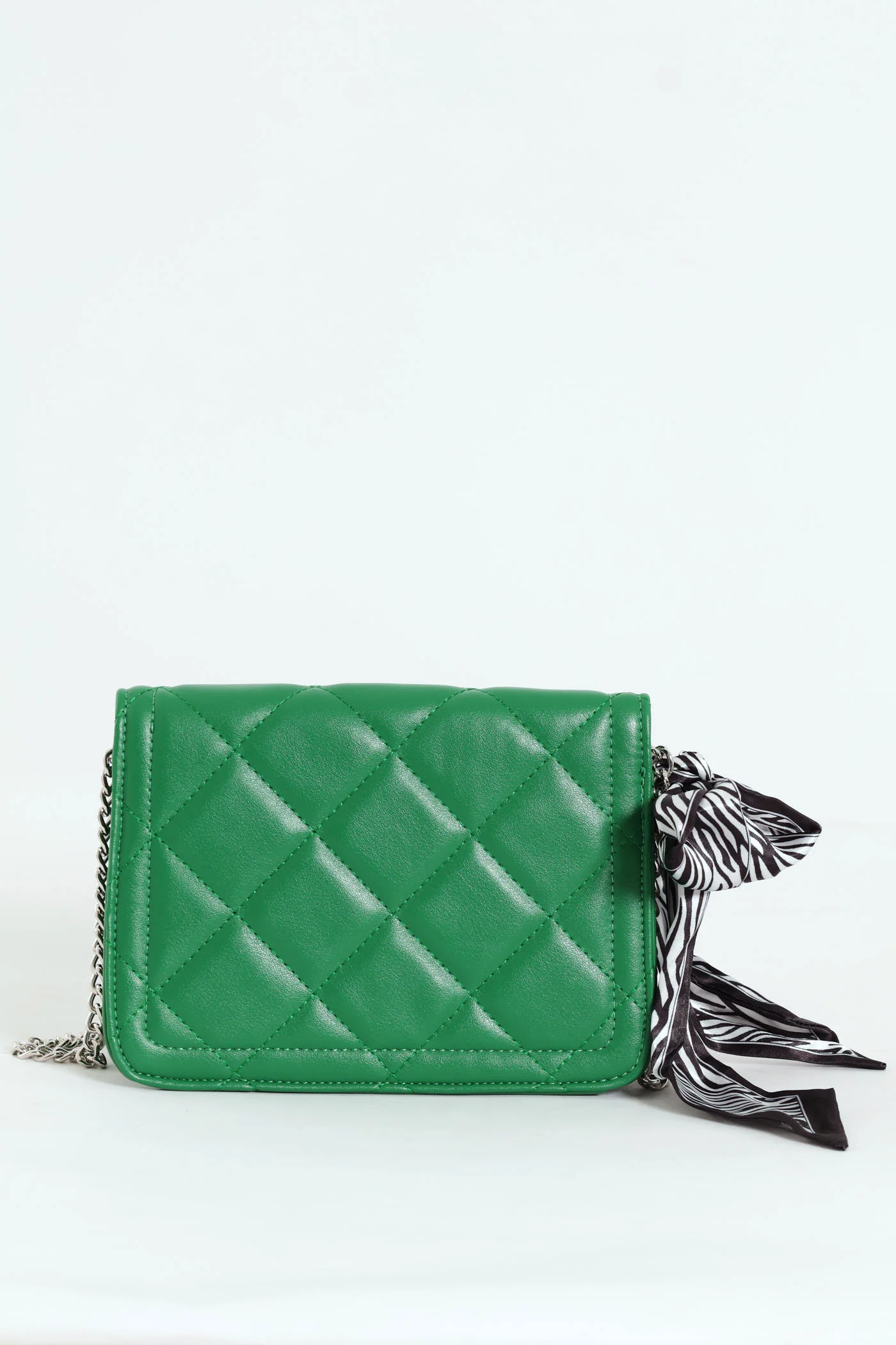 Scarf Detail Quilted Satchel Bag - Green - Image 4