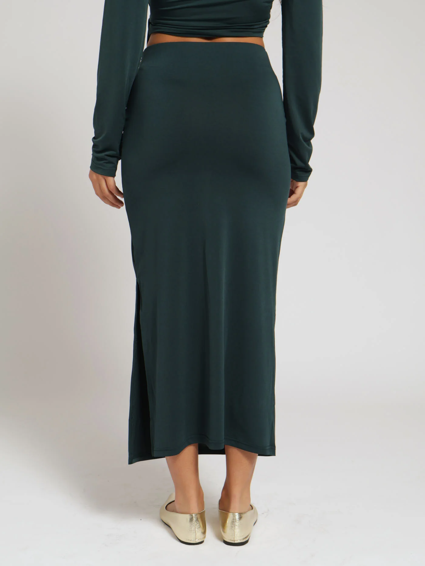 Side Gaugued Bodycon Slinky Skirt - Teal - Image 3