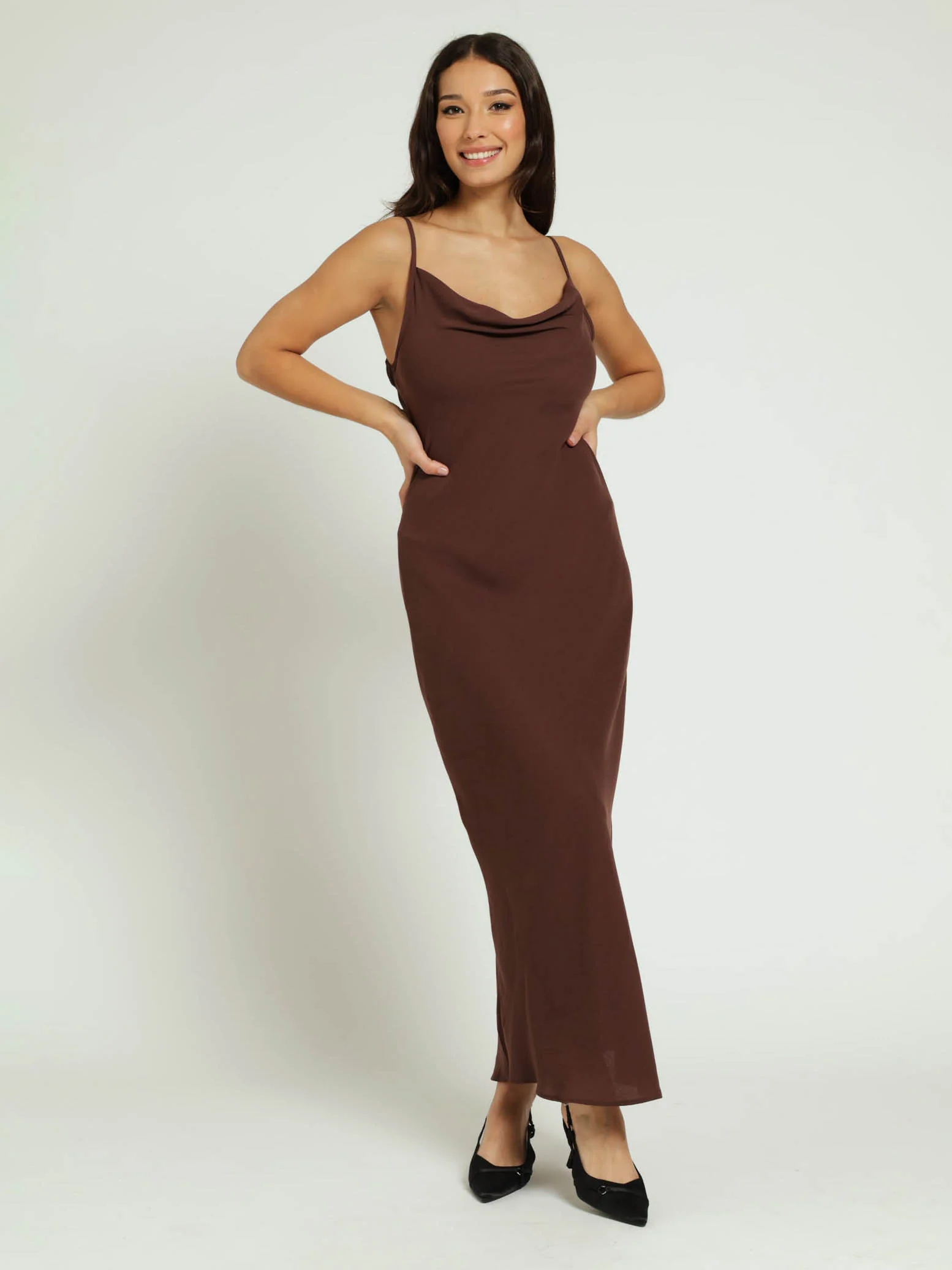 Seamless Linen Slip Dress - Brown