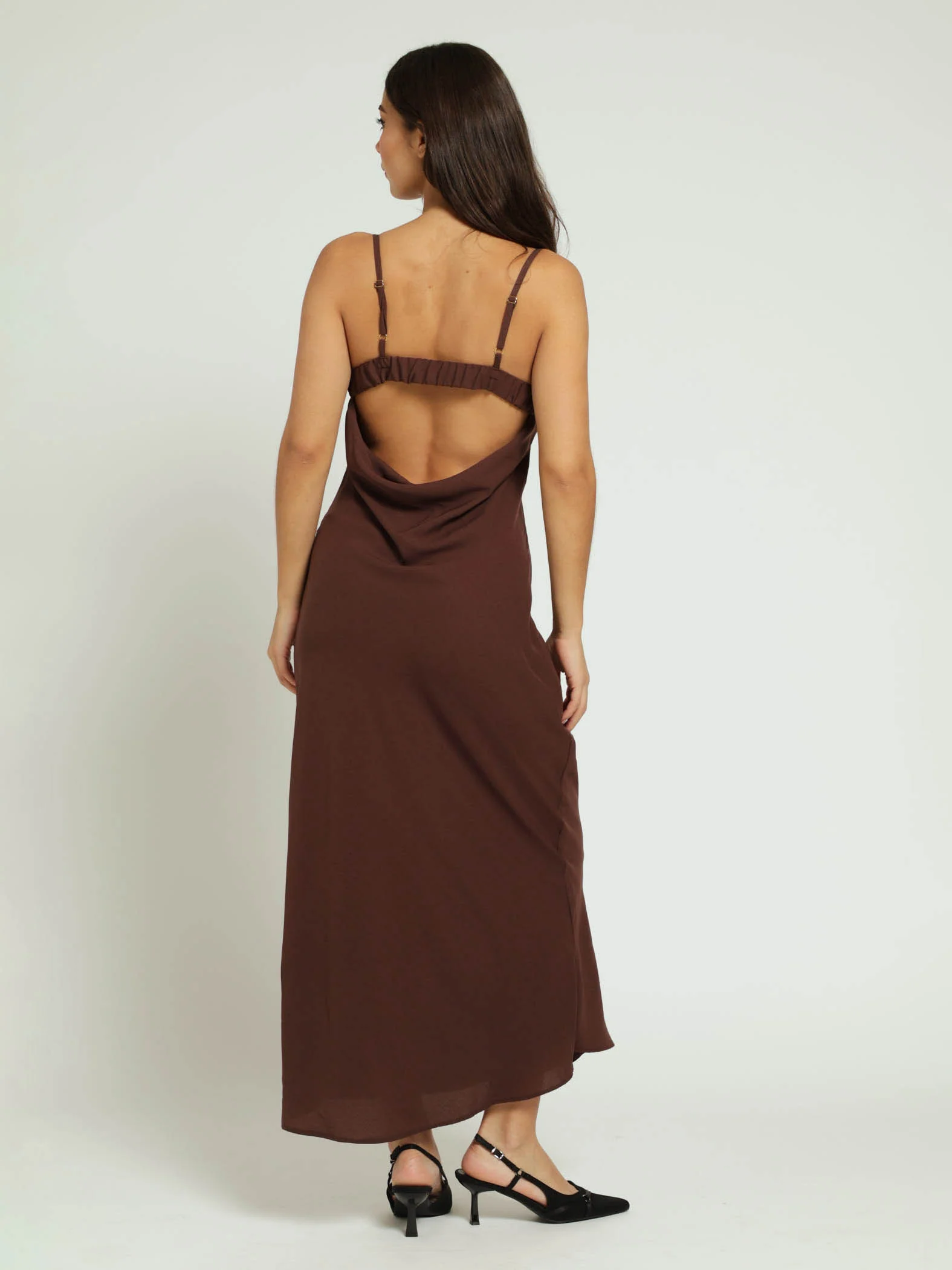Seamless Linen Slip Dress - Brown - Image 4