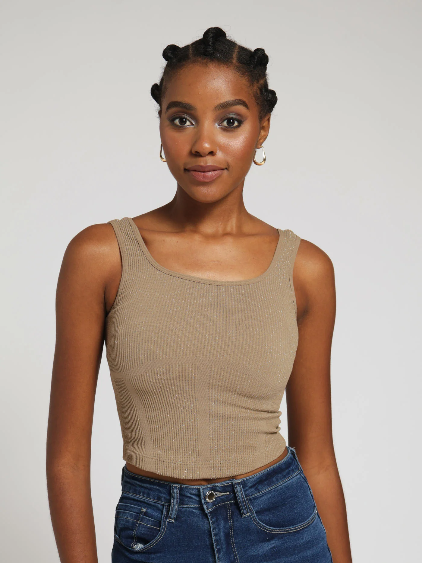 Seamless Metallic Corset Look Top - Nude